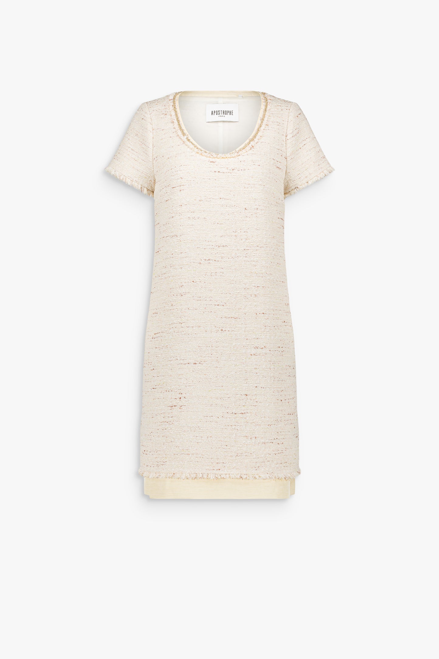 Light yellow short-sleeved tweed shift dress