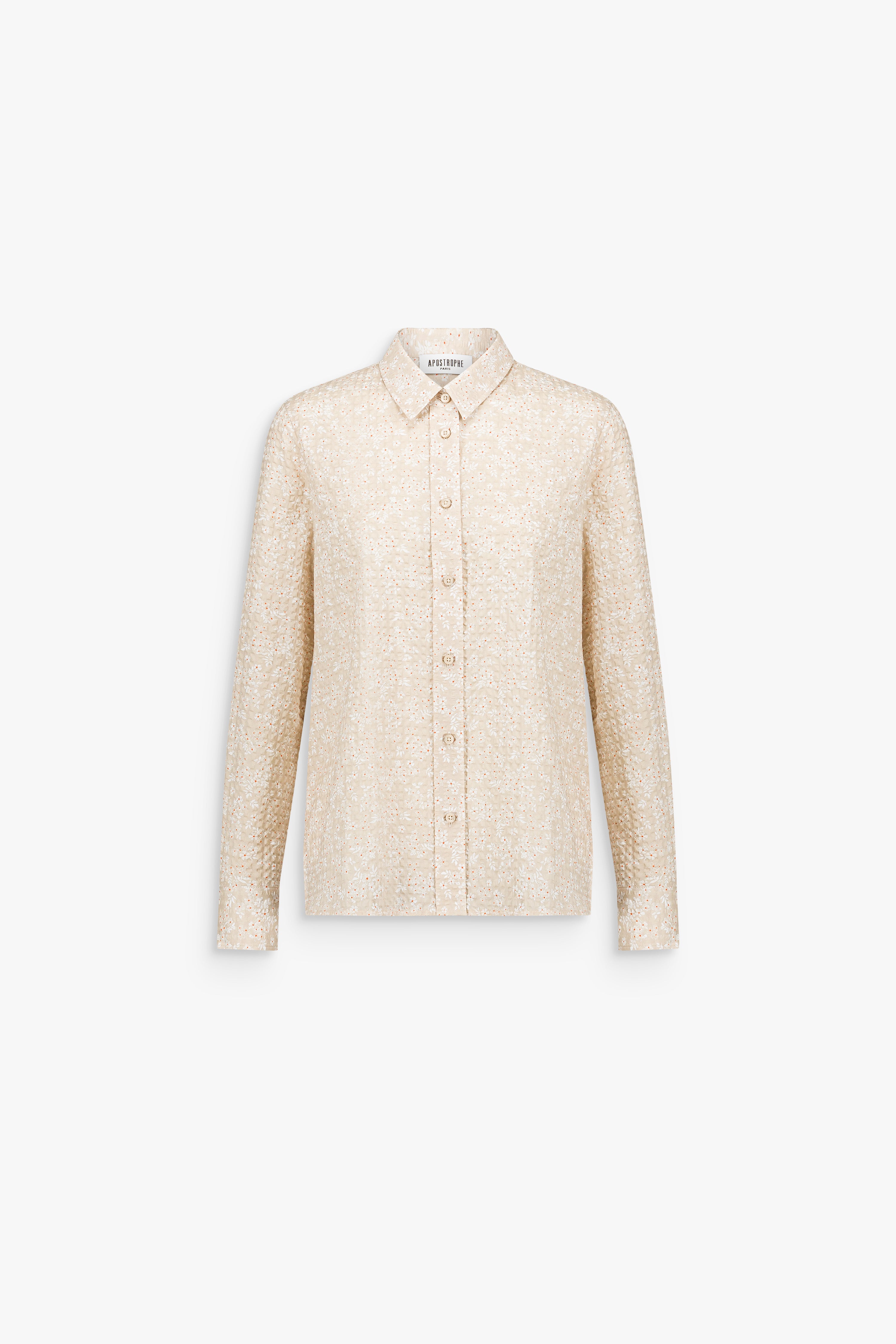 Chemise à motif floral texturé, avec col classique et manches longues