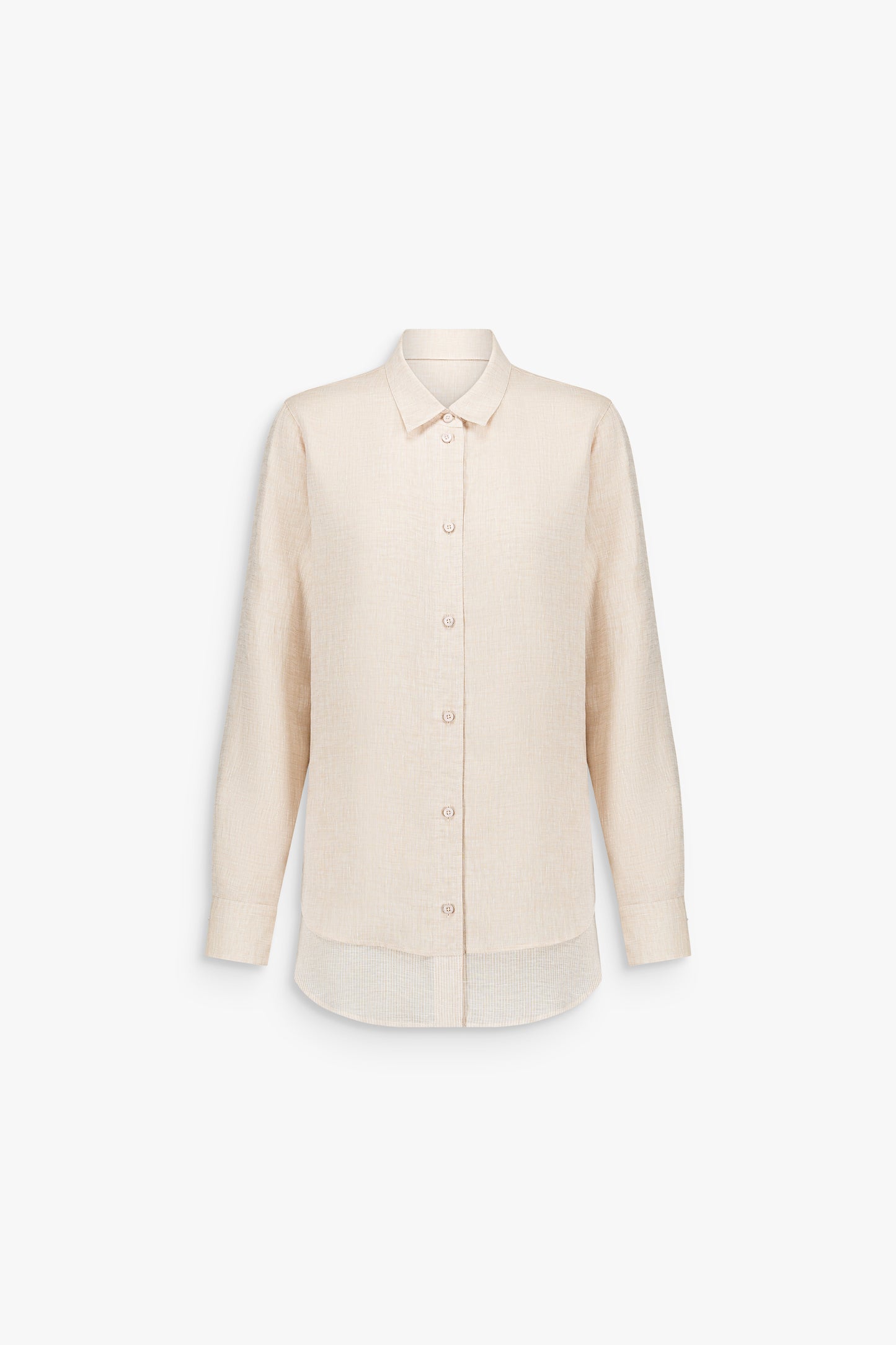 Chemise en lin réversible à la texture naturelle, soulignée par des rayures intégrées et une ligne épurée.