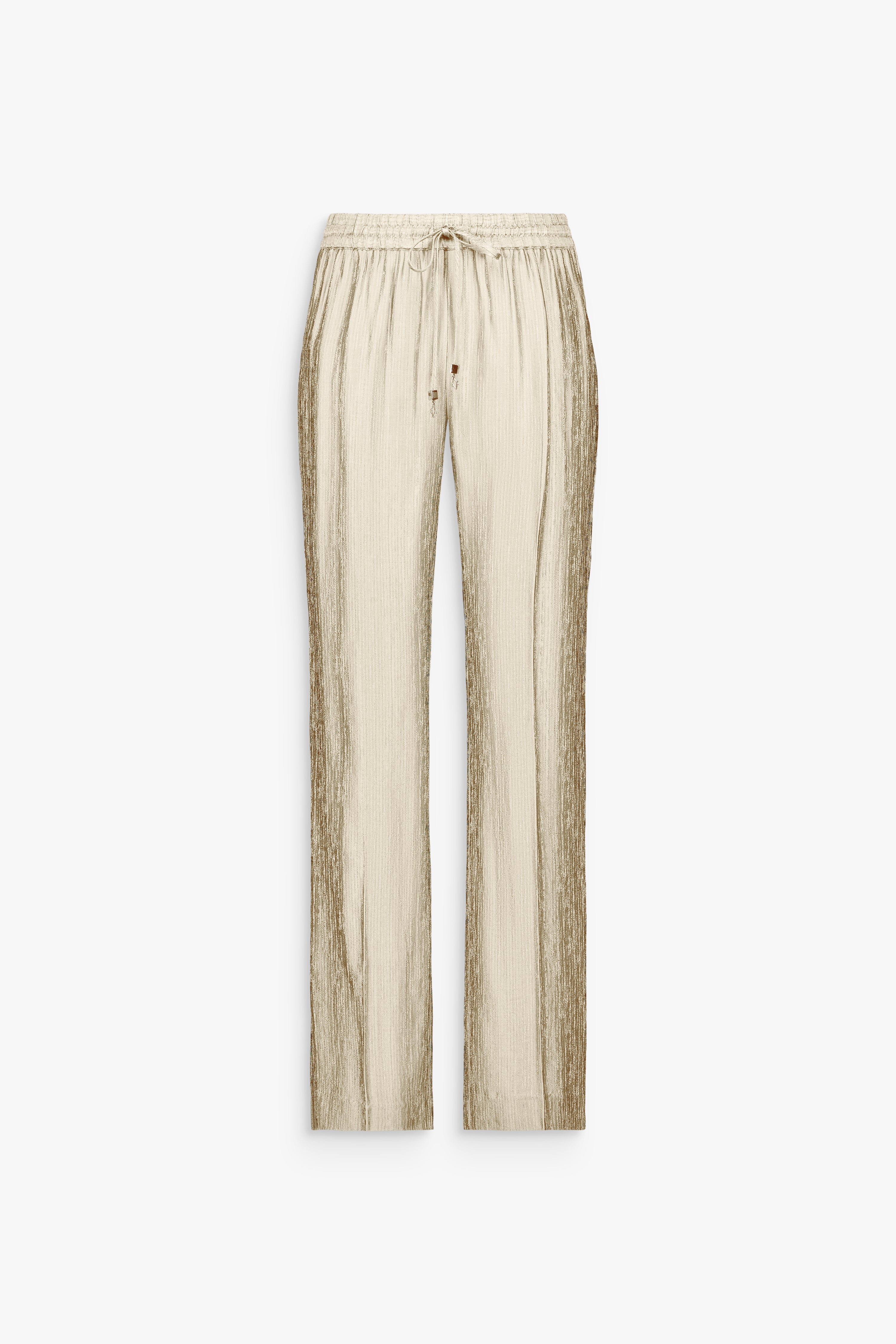 Pantalon fluide jaune clair à taille élastiquée avec cordon de serrage.