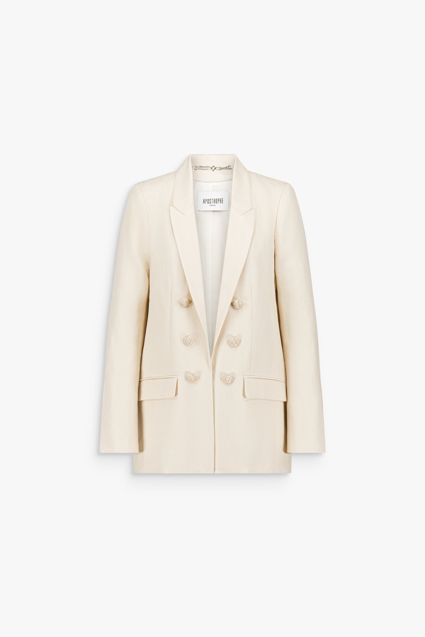 Veste jaune clair en lin mélangé, à la coupe droite et à la texture naturellement mate.