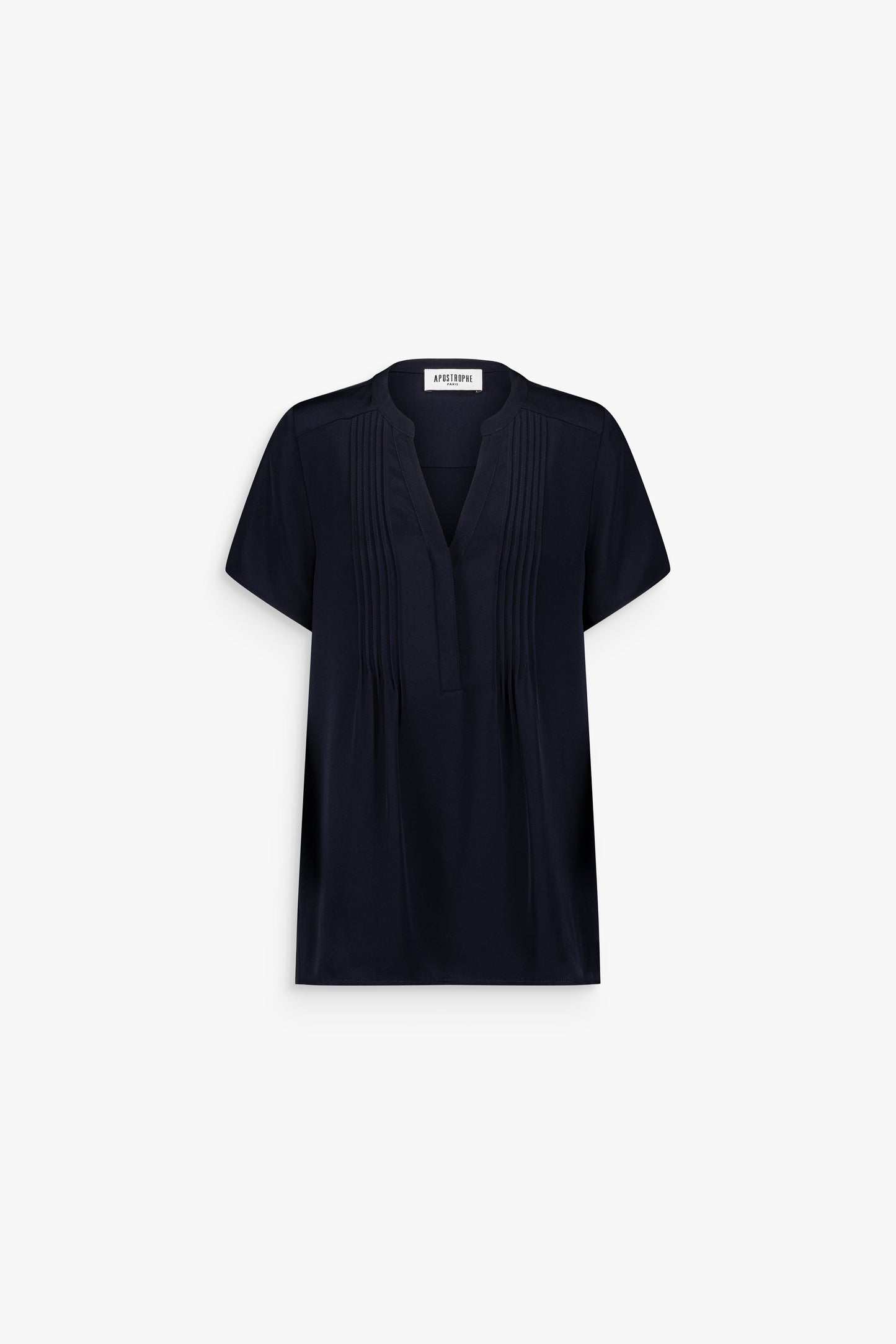 Blouse ample marine en soie à manches papillon