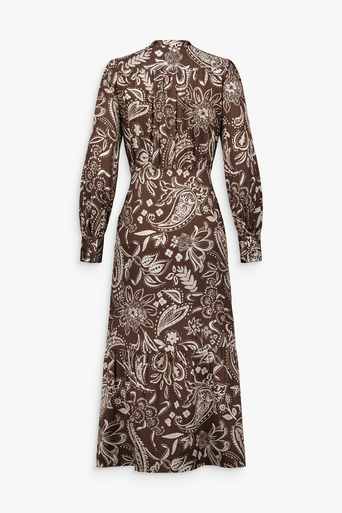 Robe longue imprimée en soie à manches bouffantes