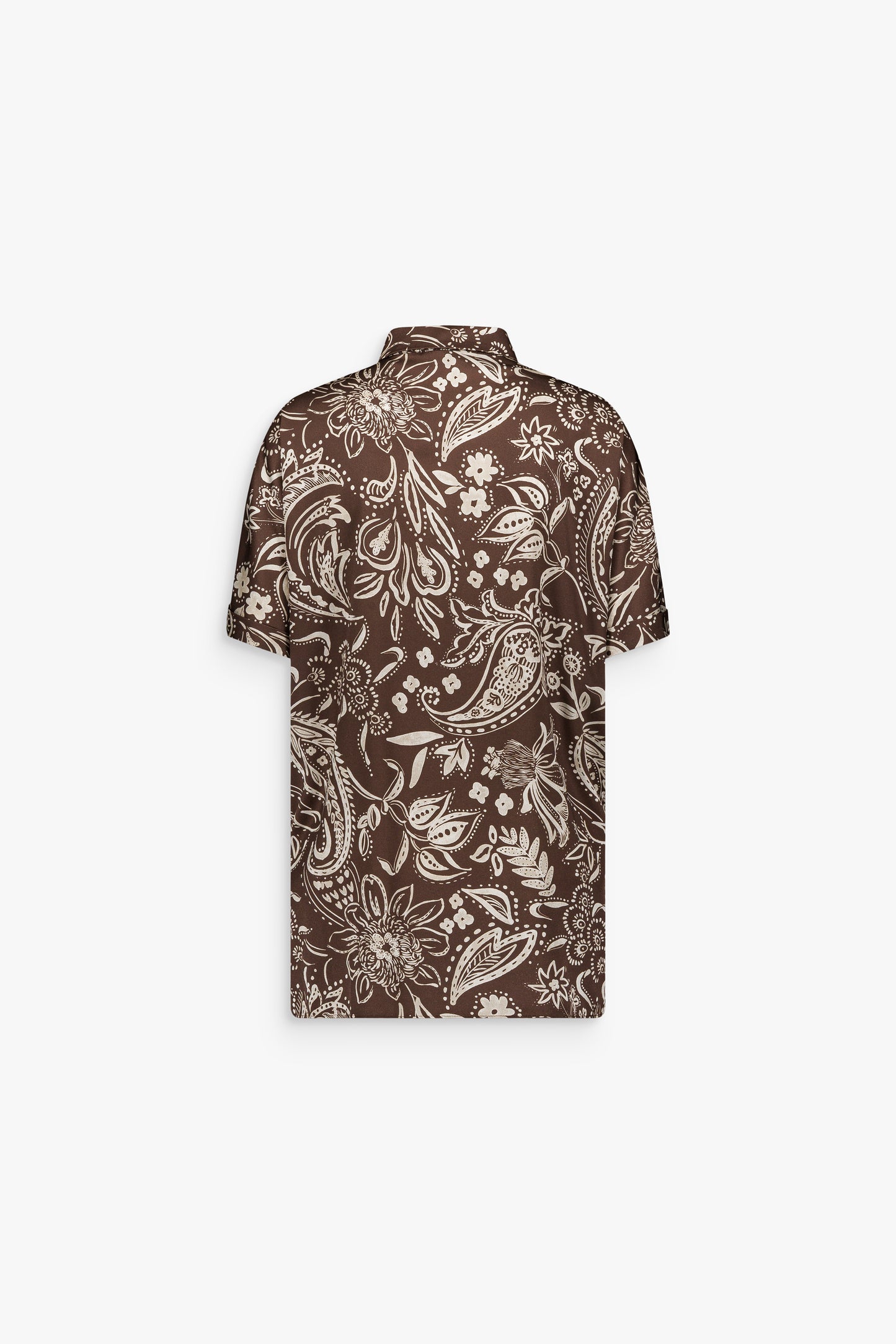 Tunique imprimée marron glace en soie stretch