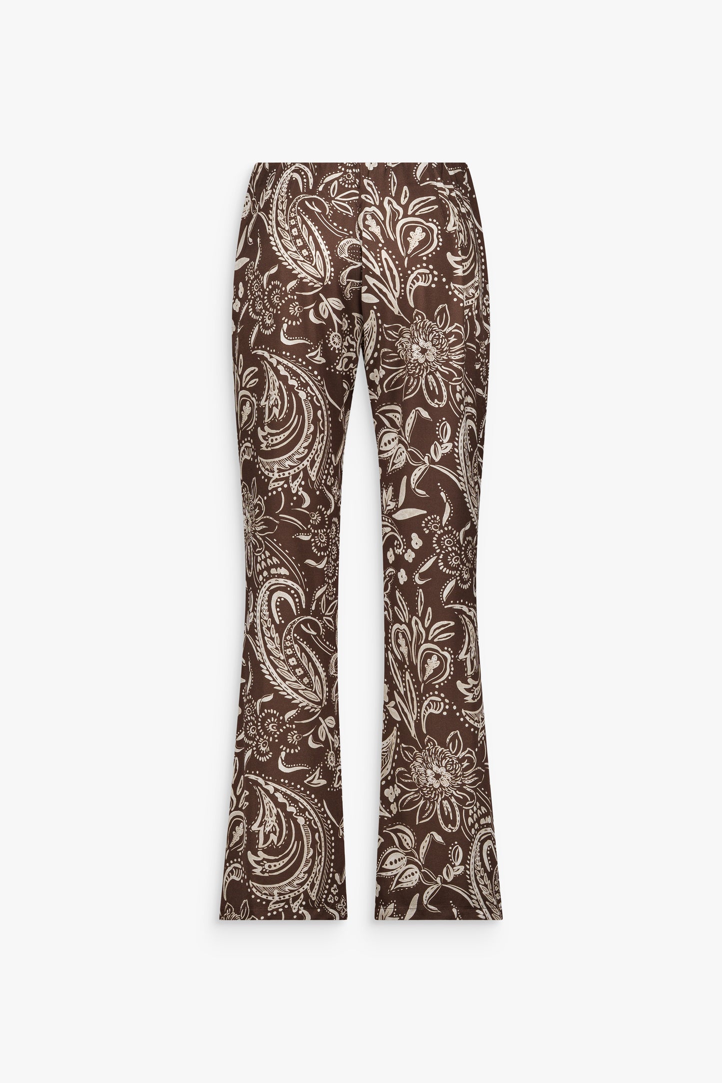 Pantalon imprimée marron glace en soie stretch