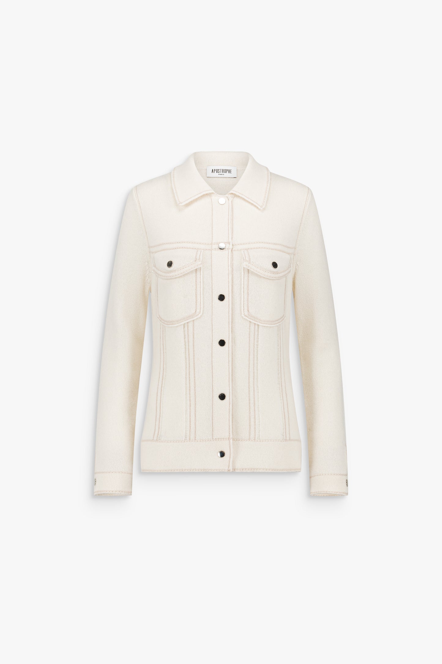 Off-white fitted cardigan with a jacket-like effect
