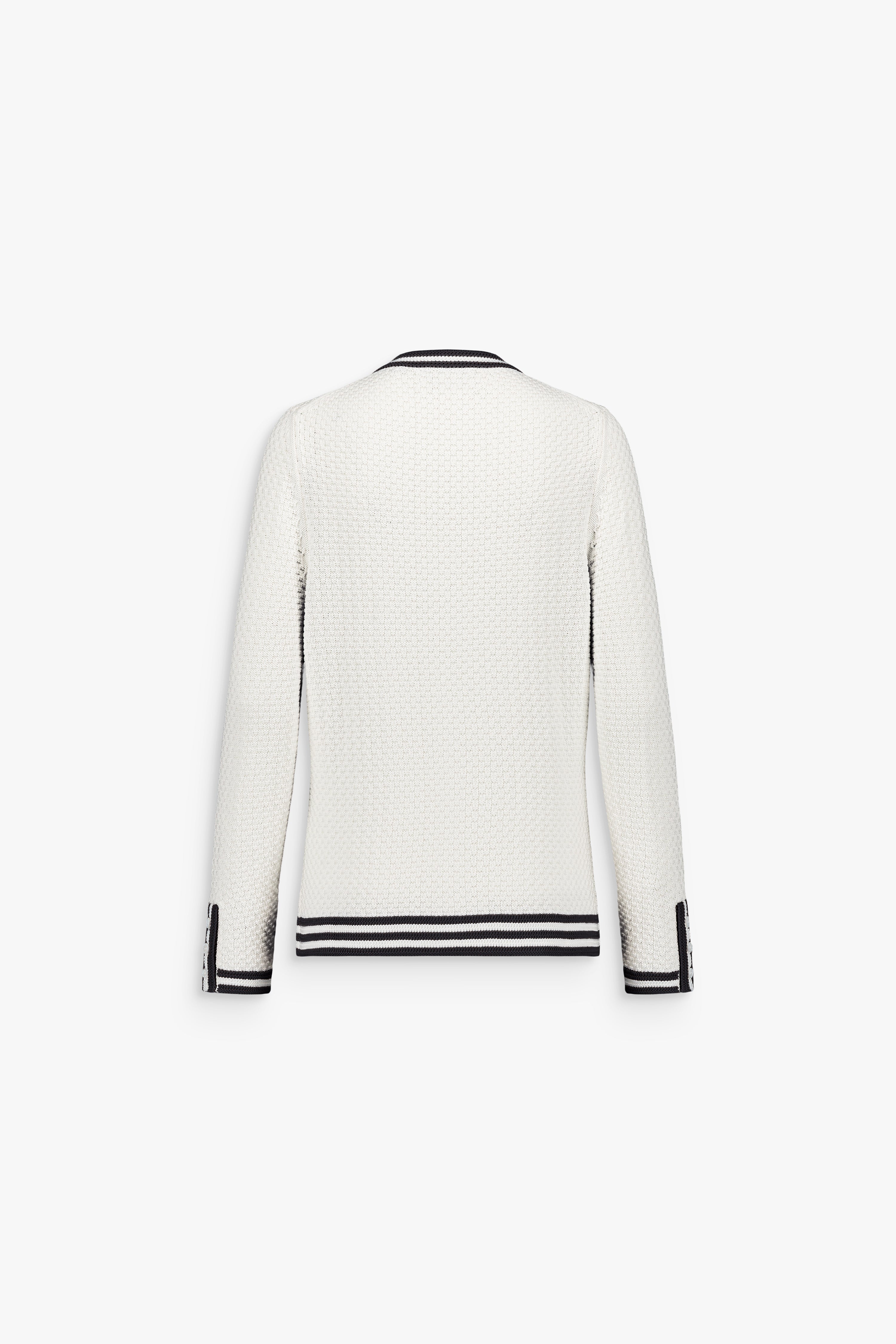 Cardigan en coton à col V avec maille texturée et fermeture boutonnée sur le devant.