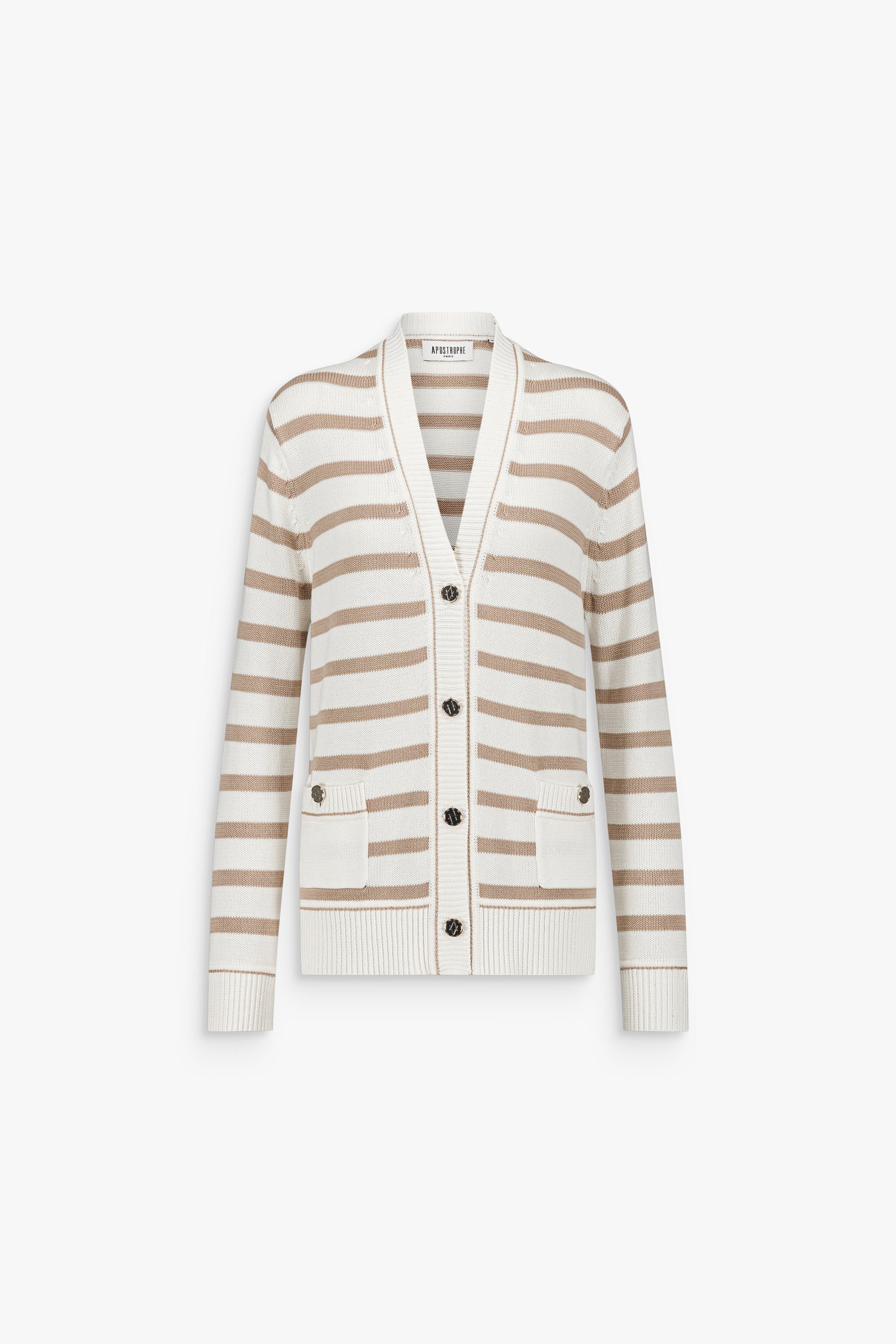 Cardigan droit beige moyen rayé