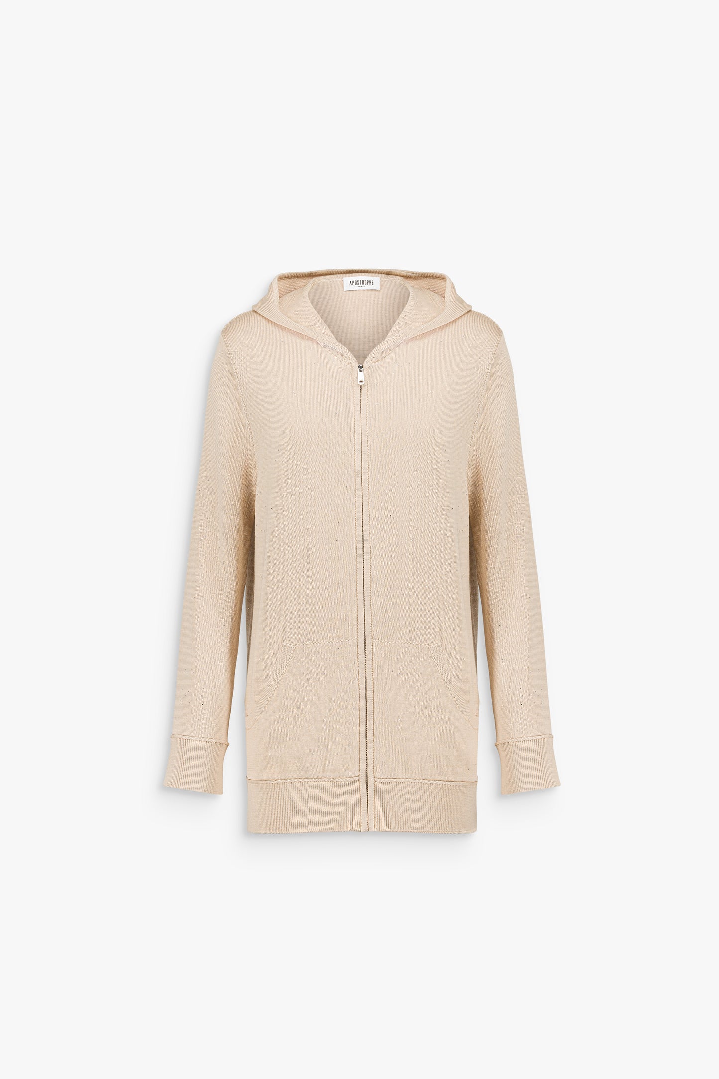 Gilet beige moyen en soie-coton à coupe ajustée, rehaussé de sequins discrets.