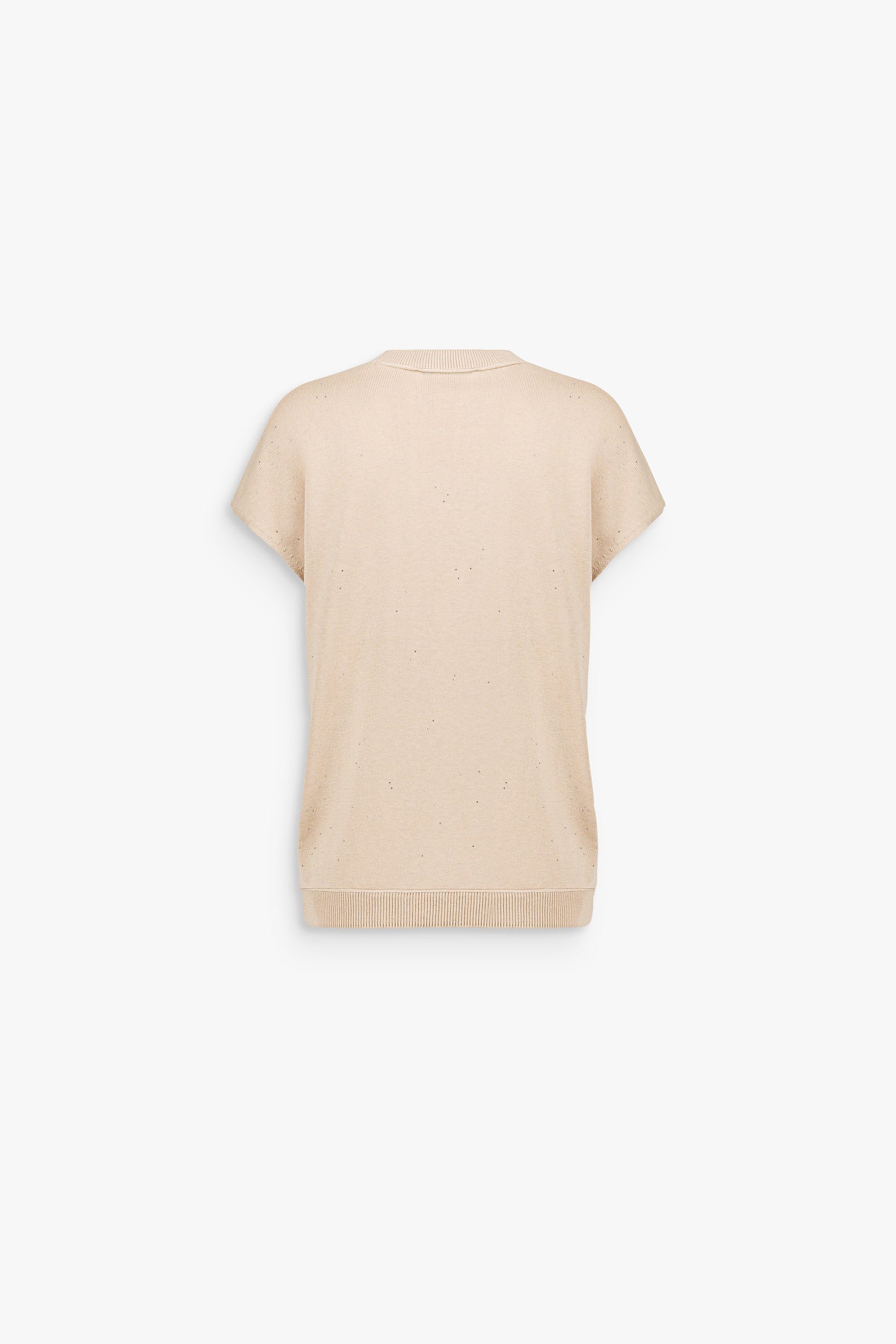T-shirt beige moyen en maille soie-coton. Coupe ajustée, col rond et sequins délicatement appliqués pour une touche d'éclat subtile.