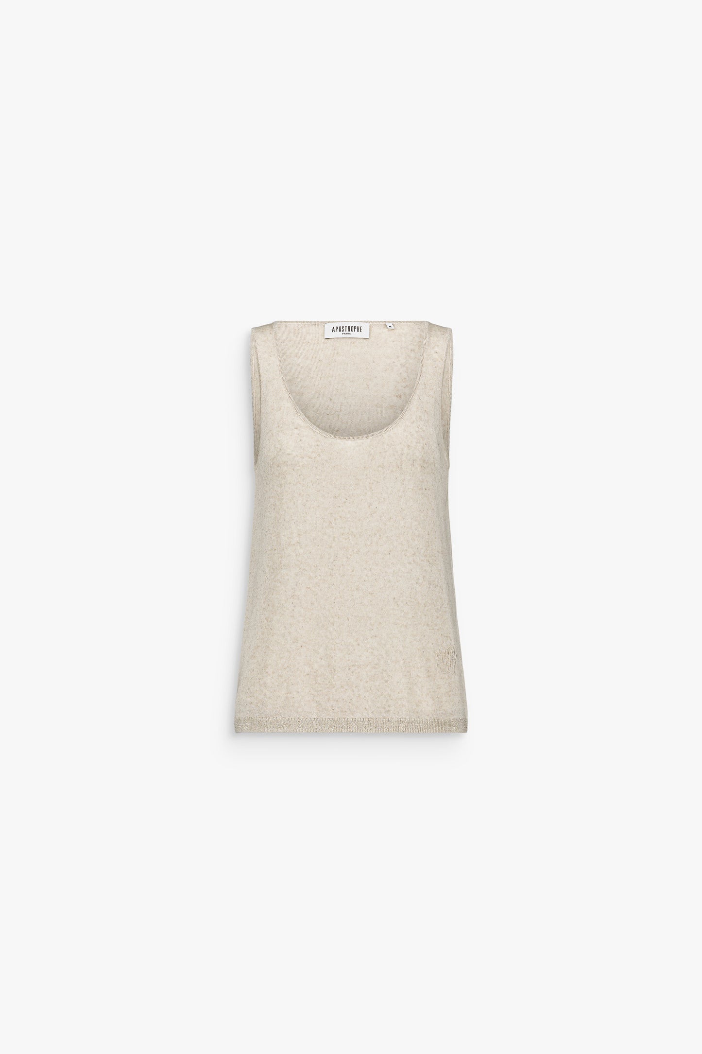 Débardeur droit beige moyen en maille brodée