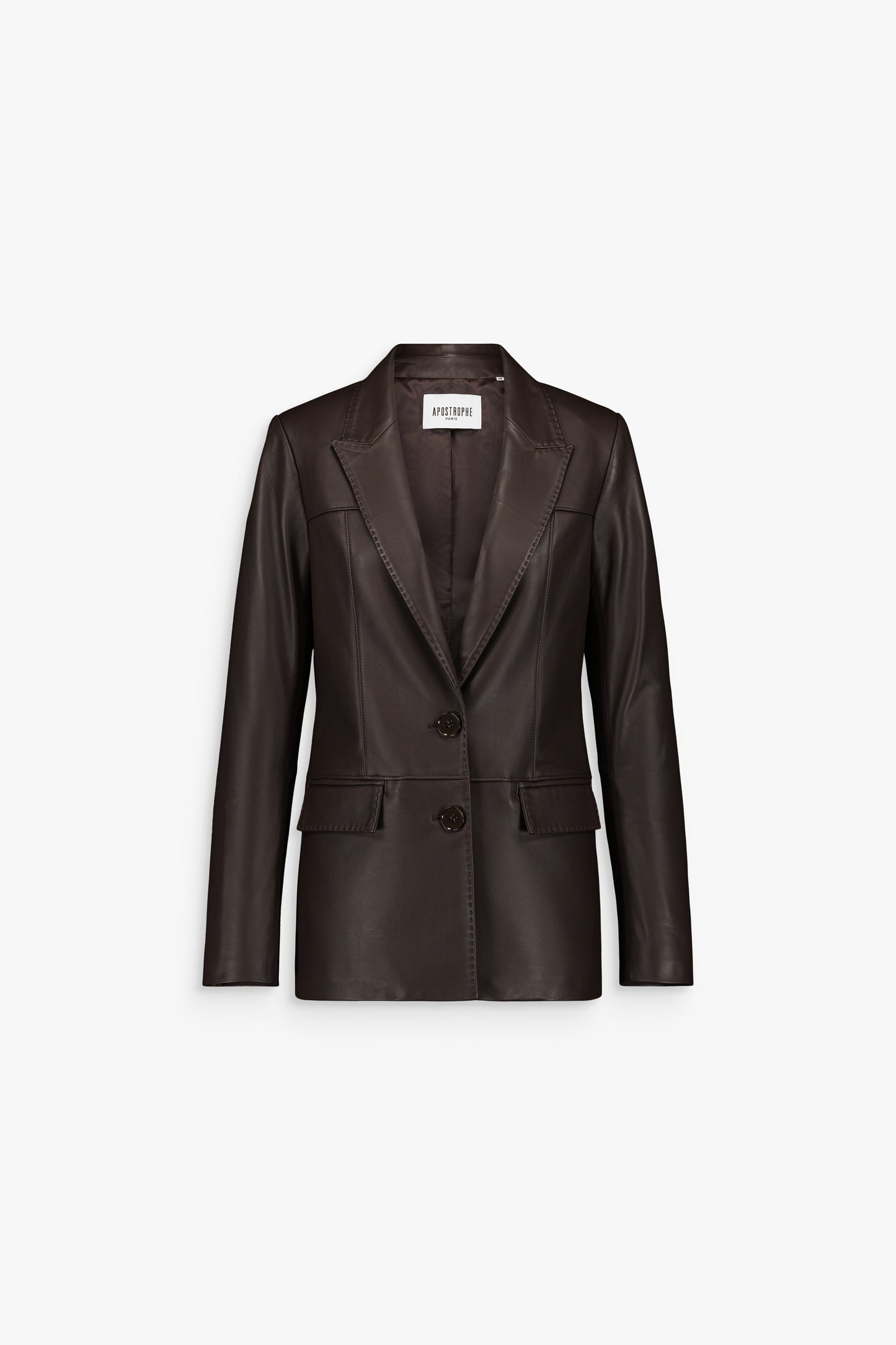 Veste droite en cuir marron