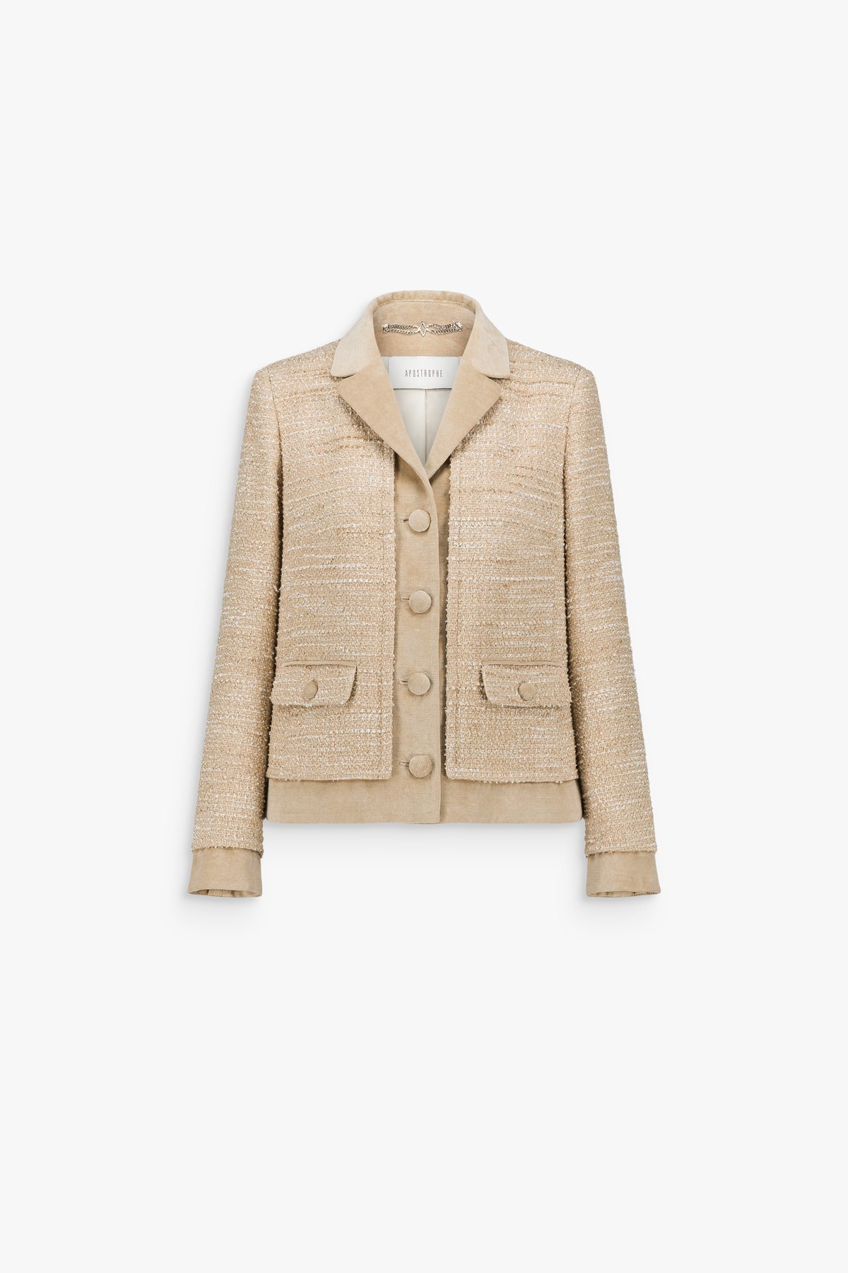 Veste carrée en tweed style denim beton
