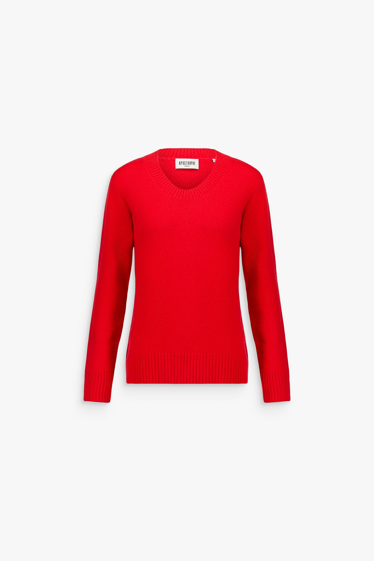 Pull long à col rond en cachemire rouge