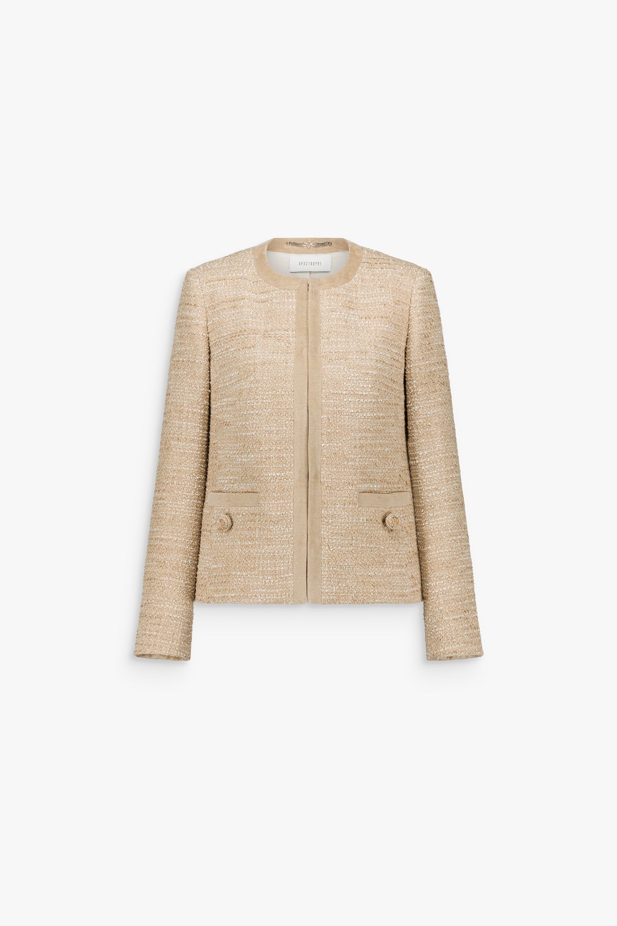 Veste droite en tweed à col rond béton