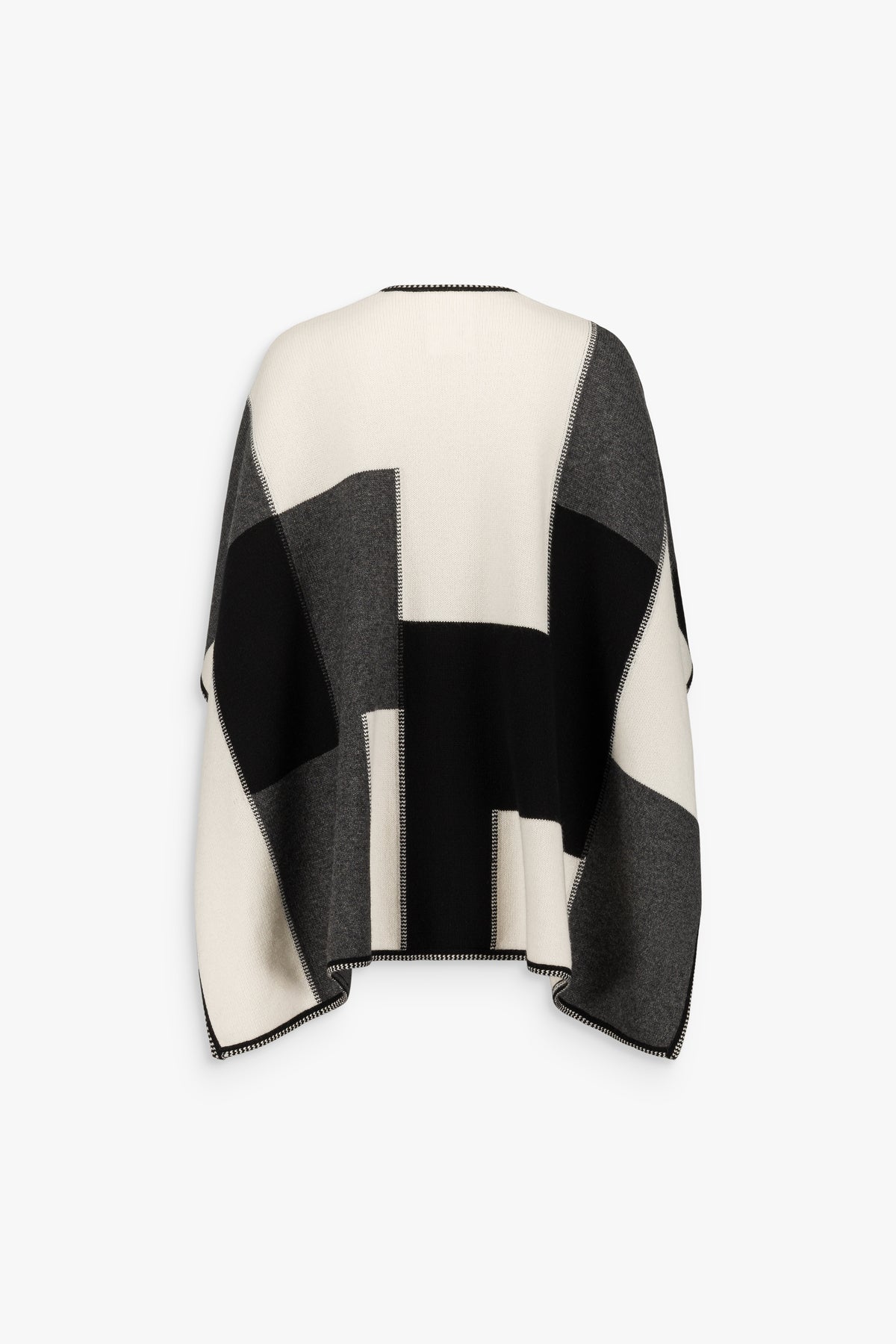 Poncho droit à motif en laine noir
