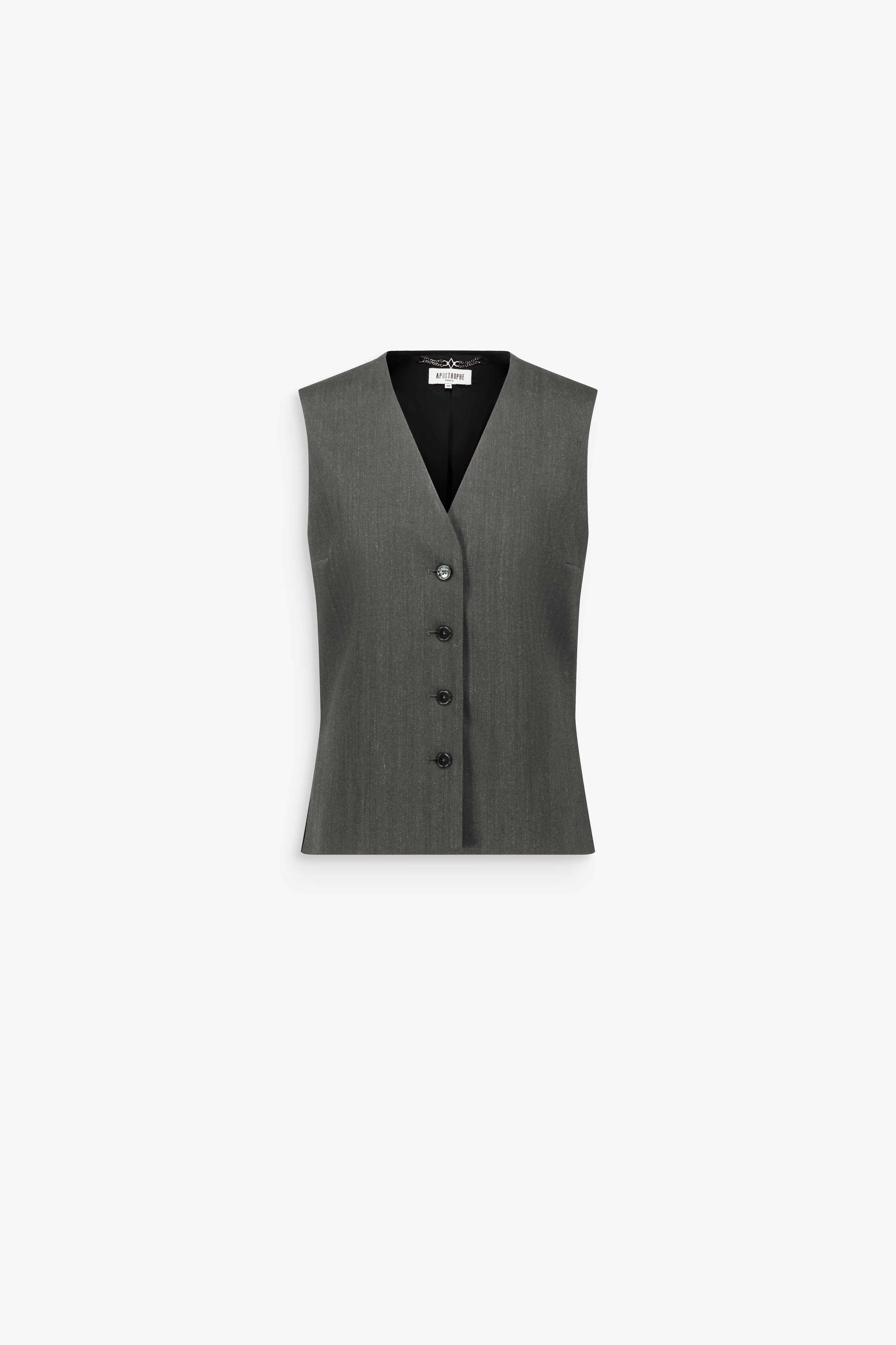 Gilet ajusté à col V en laine gris moyen
