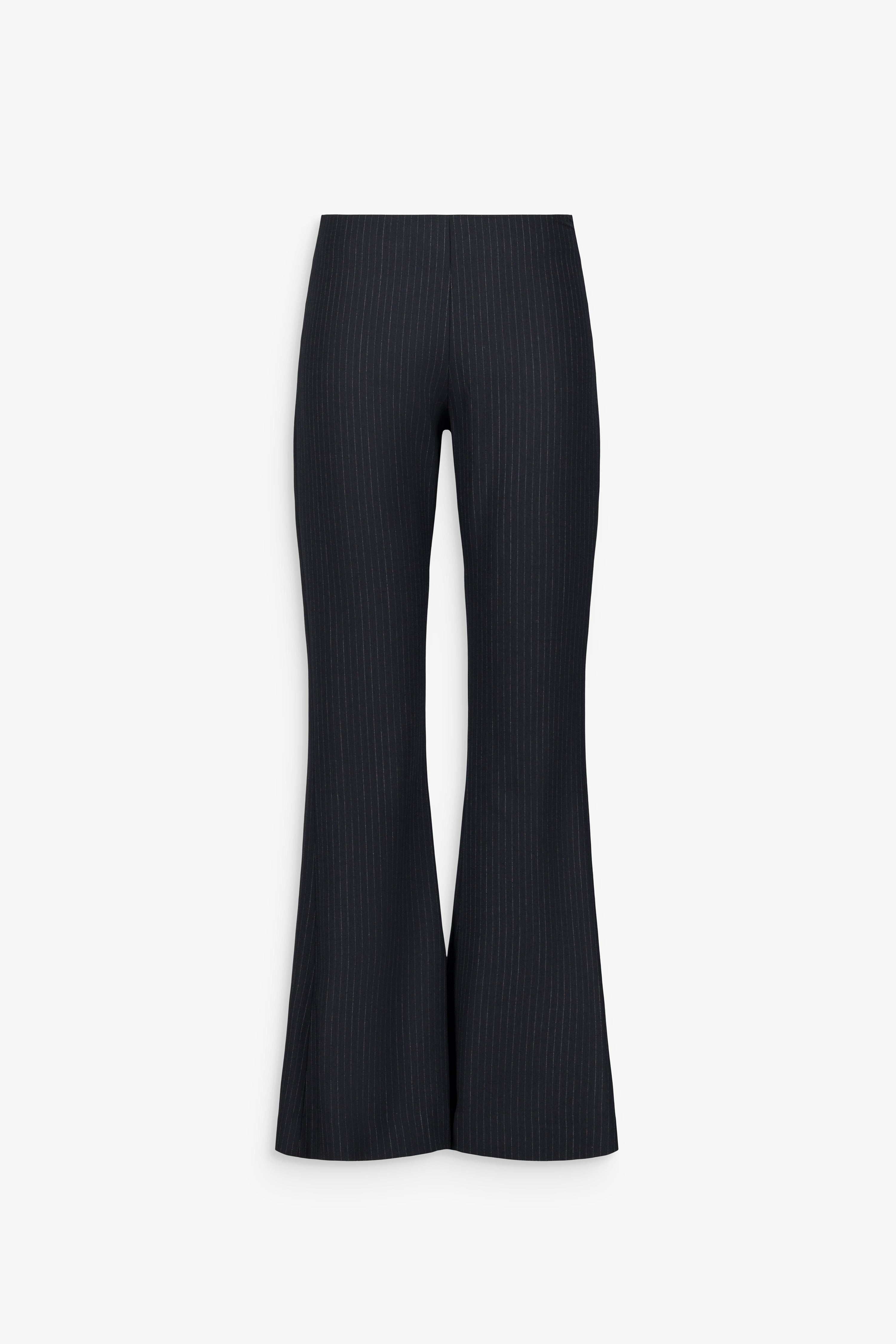 Pantalon évasé en laine stretch rayée marine