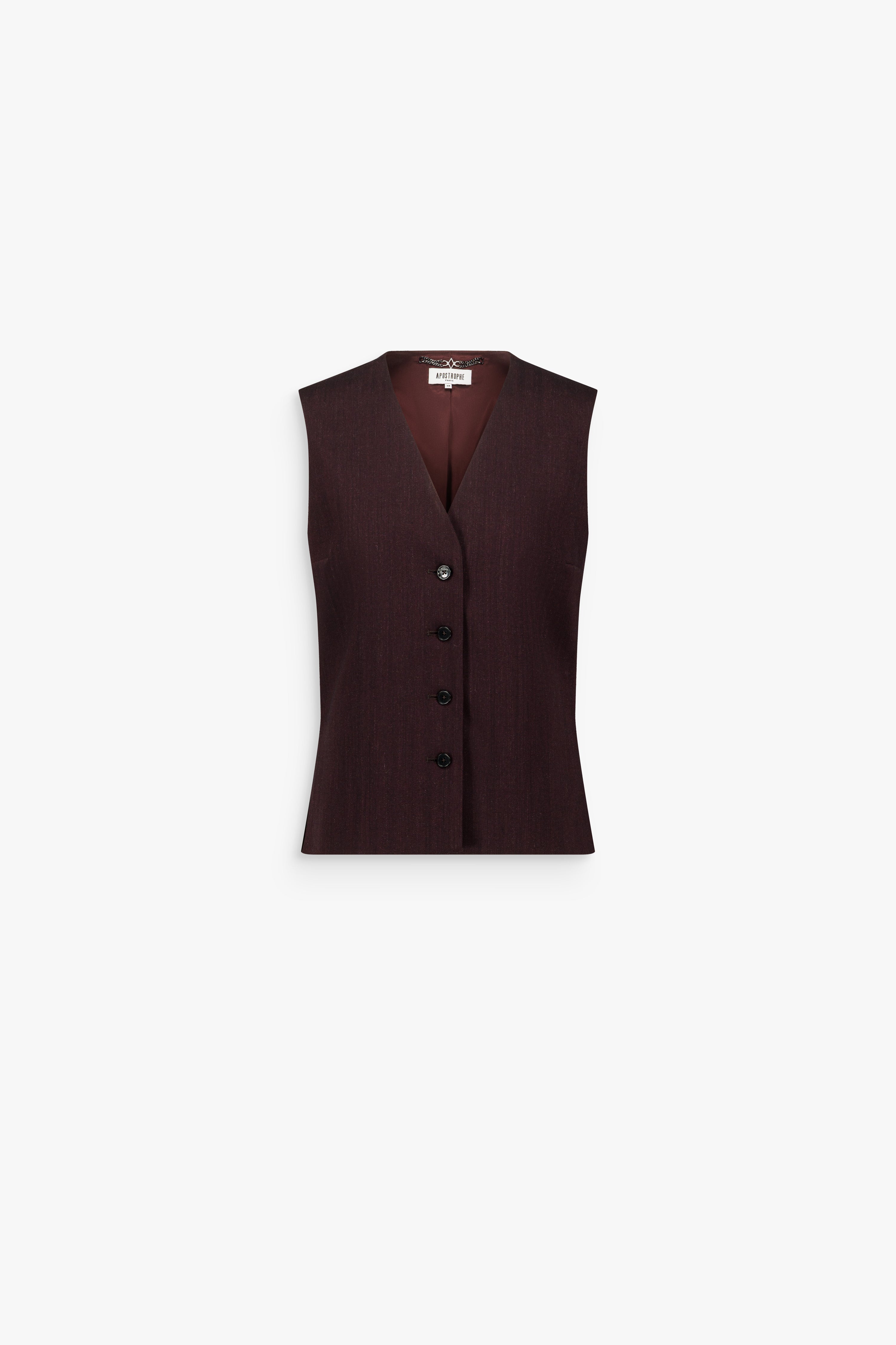 Gilet tailleur cintré sans manches en laine grenat