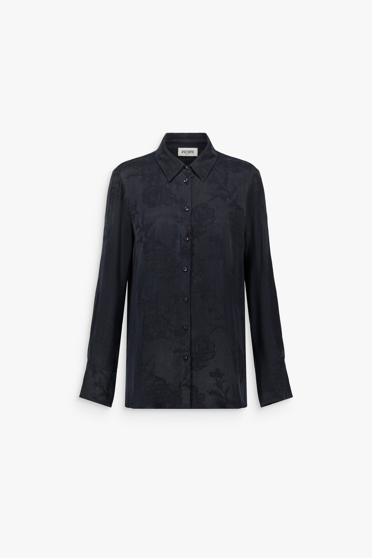 Blouse fleurie col chemise marine