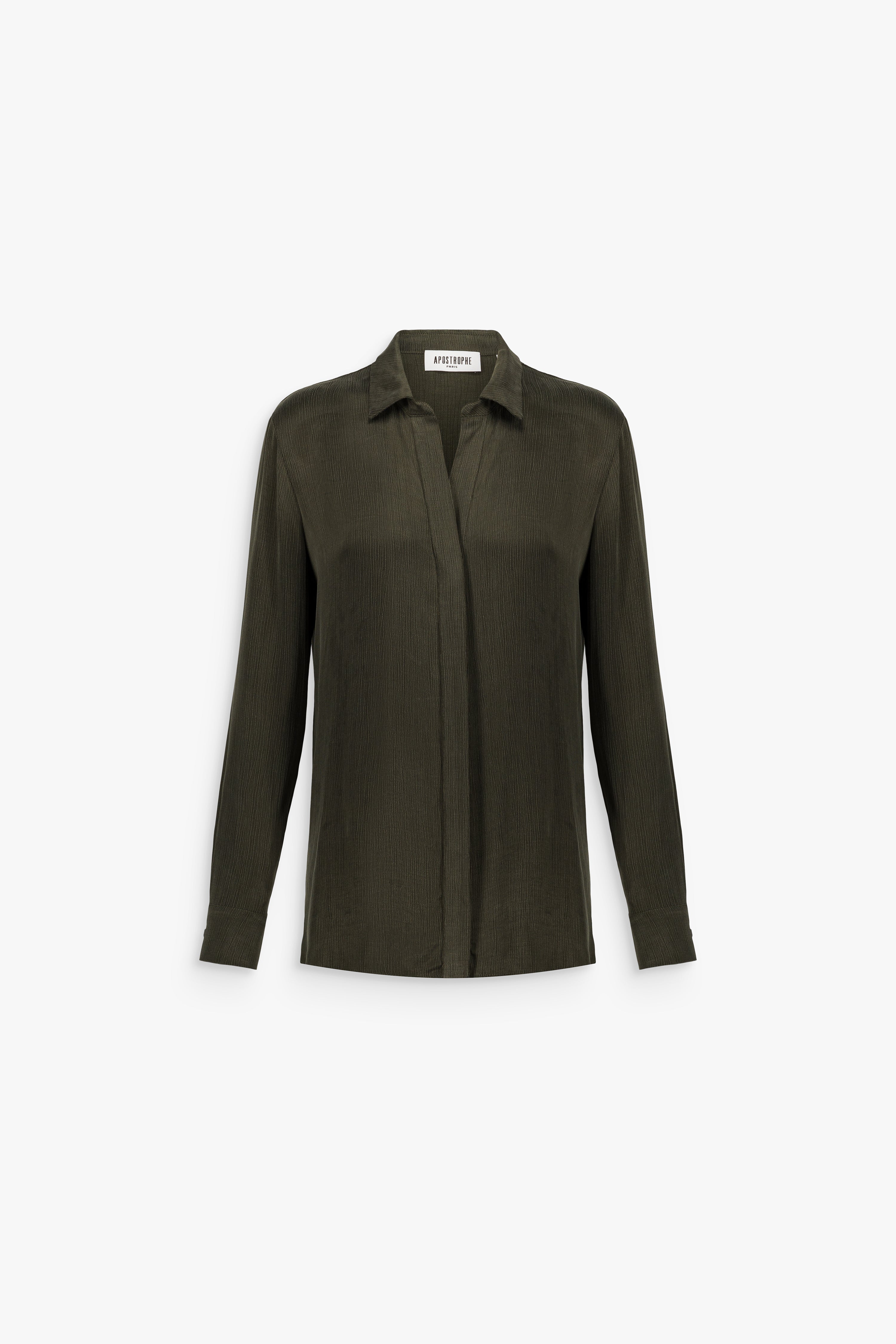 Chemise droite en cupro rayé lustré kaki