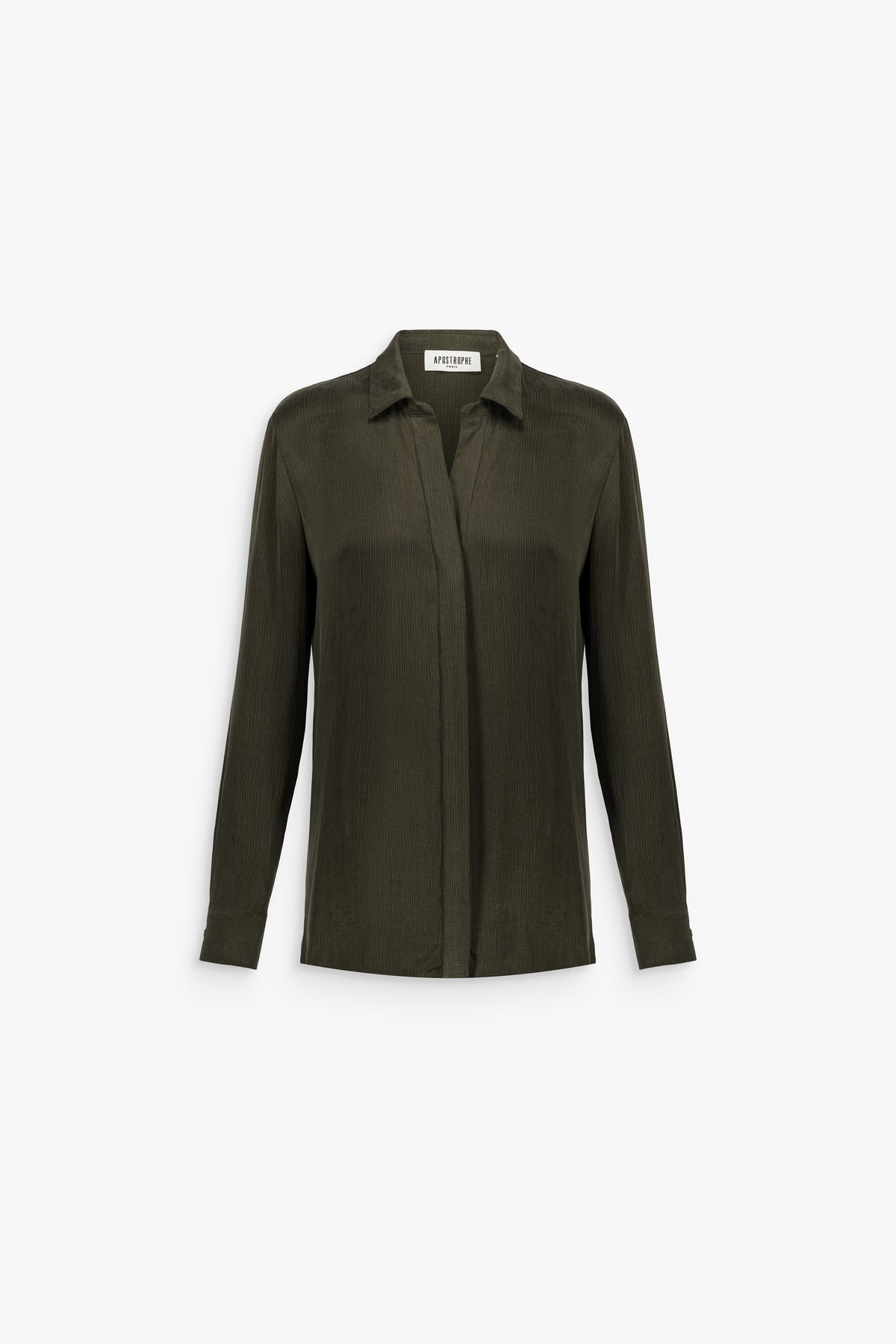 Chemise droite en cupro rayé lustré kaki