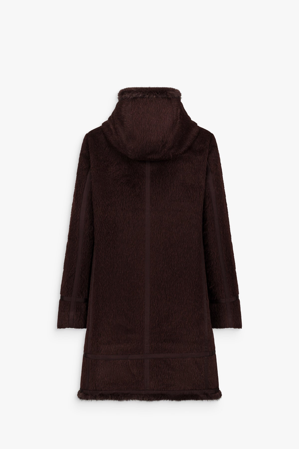 Manteau mi-long à capuche en alpaga et laine grenat
