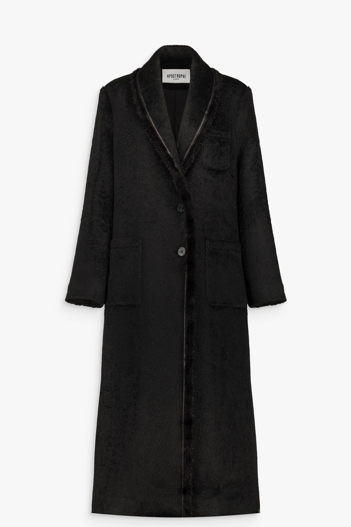 Manteau long à col châle en alpaga et laine noir