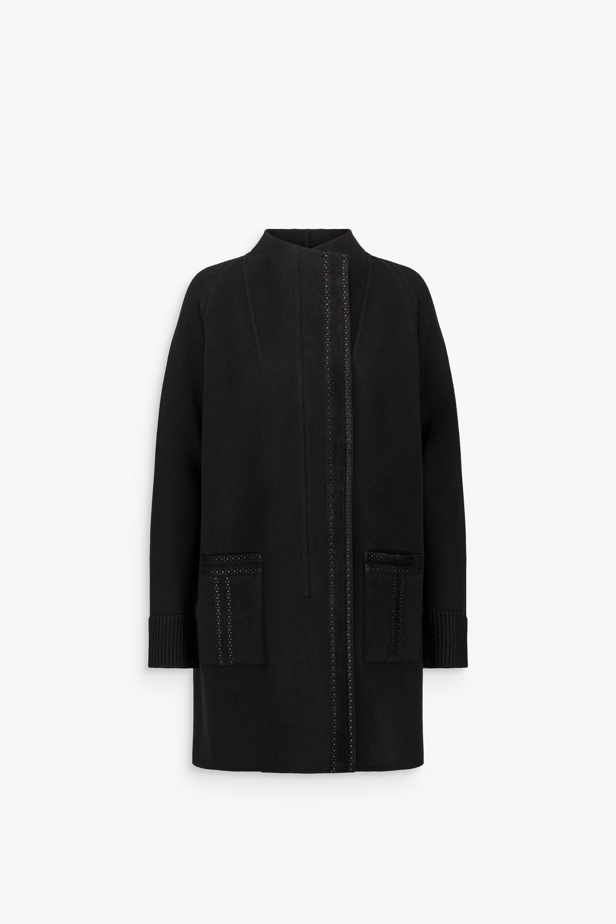 Manteau bi-matière double face et maille noir
