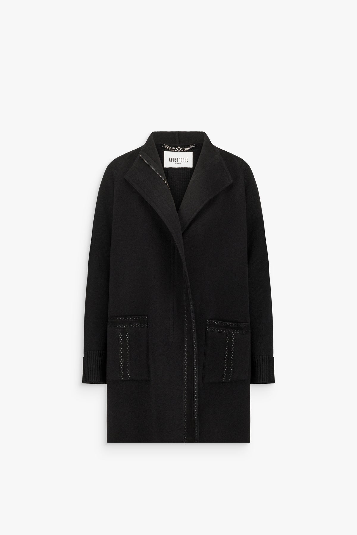 Manteau bi-matière double face et maille noir