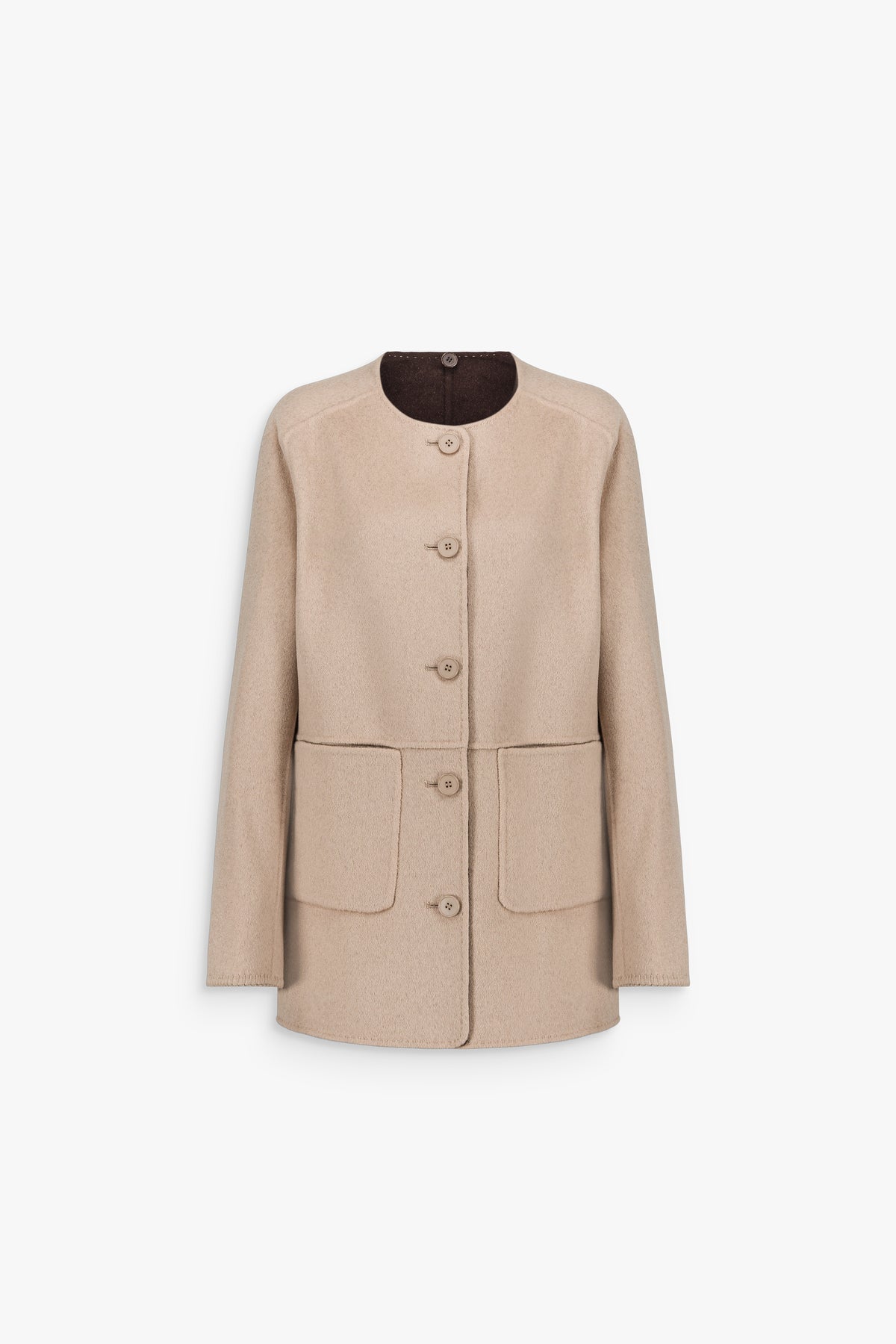 Manteau court à écharpe en laine et cachemire beige clair