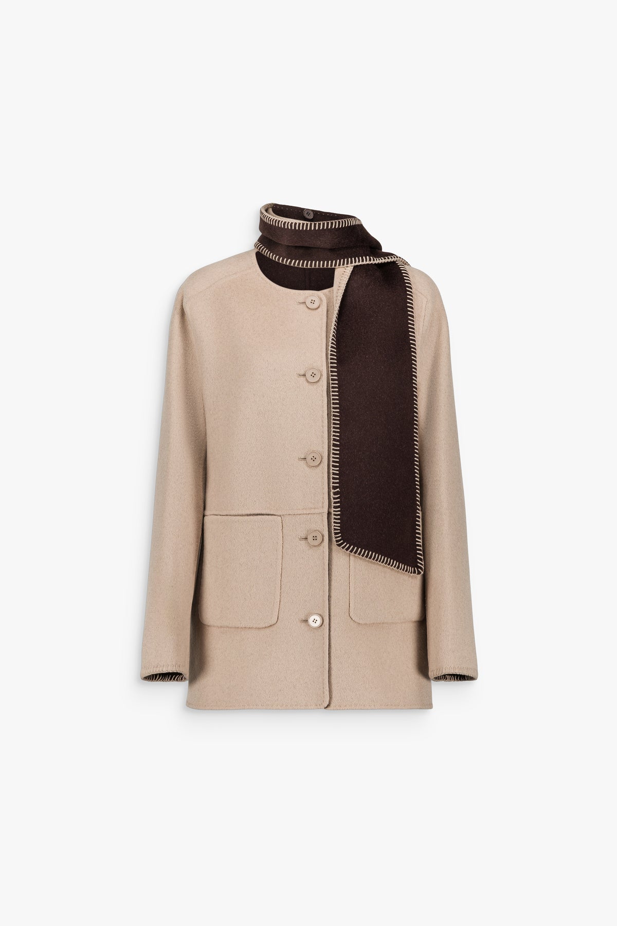 Manteau court à écharpe en laine et cachemire beige clair