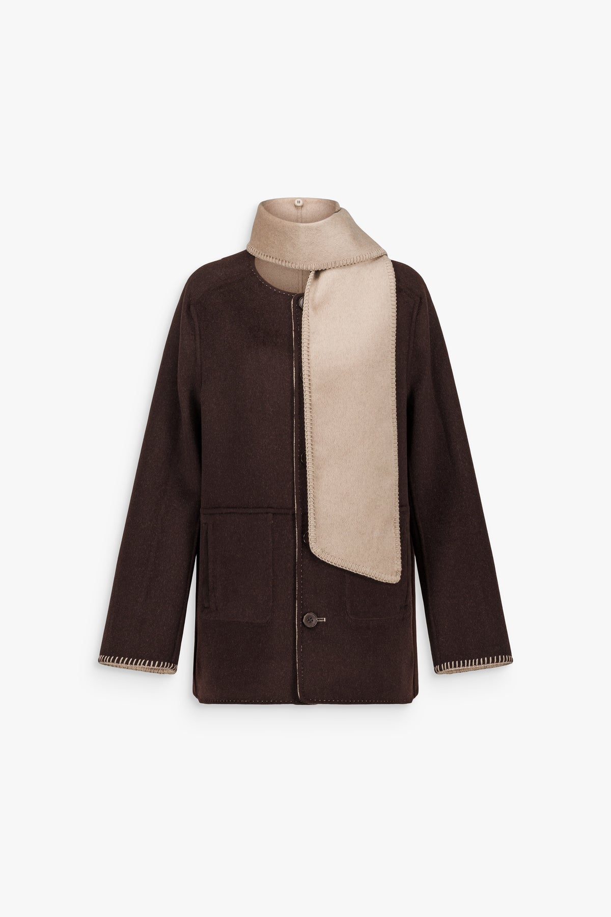 Manteau court à écharpe en laine et cachemire beige clair