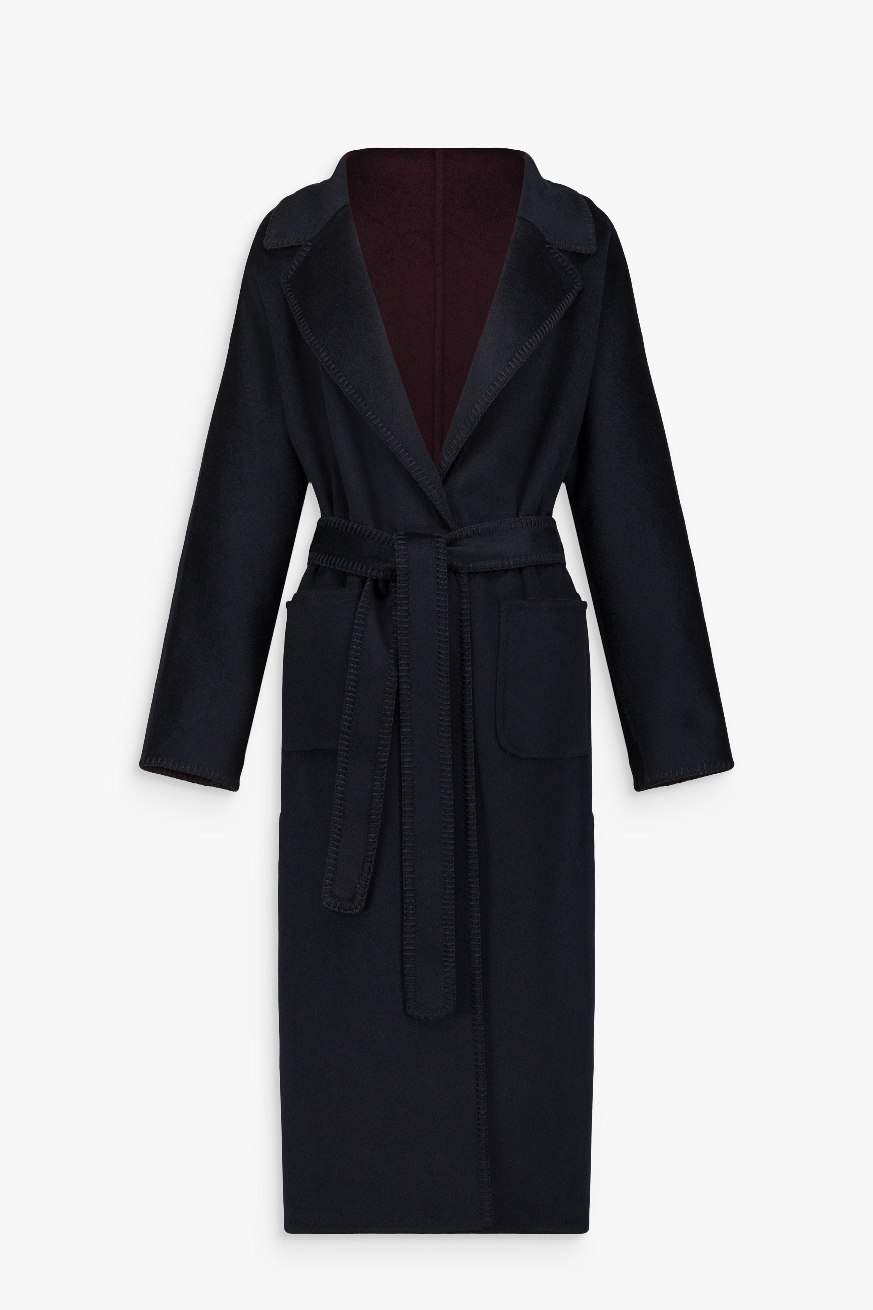 Manteau réversible en laine et cachemire marine
