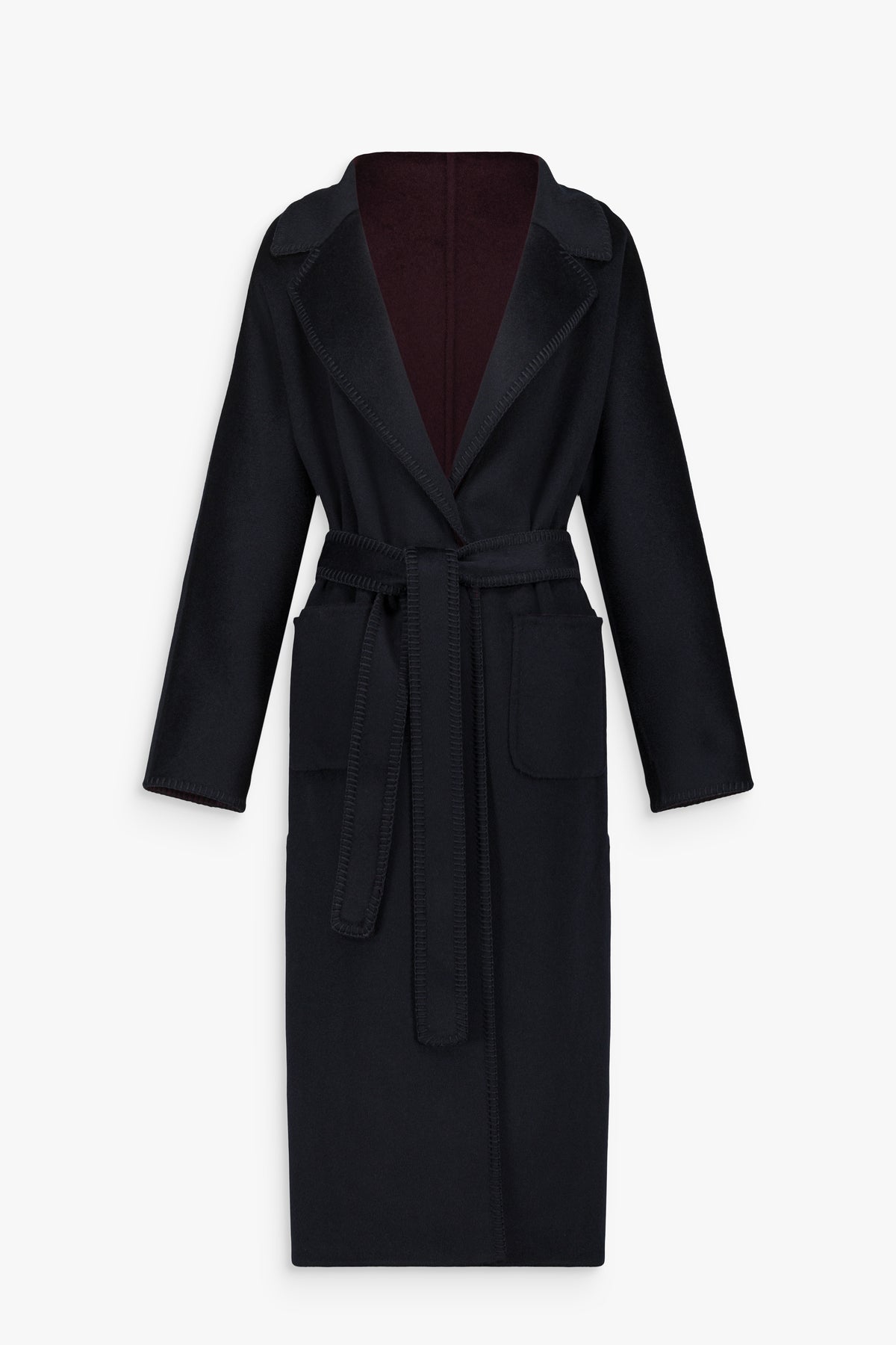 Manteau réversible en laine et cachemire marine