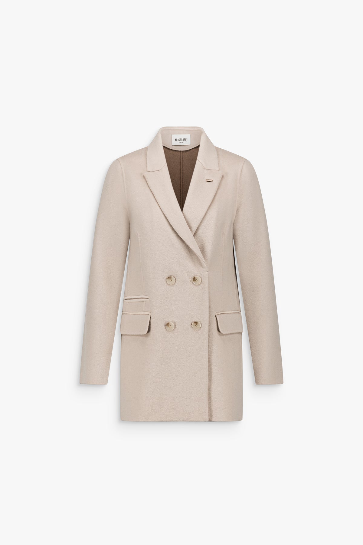Manteau croisé ajusté en laine et cachemire béton