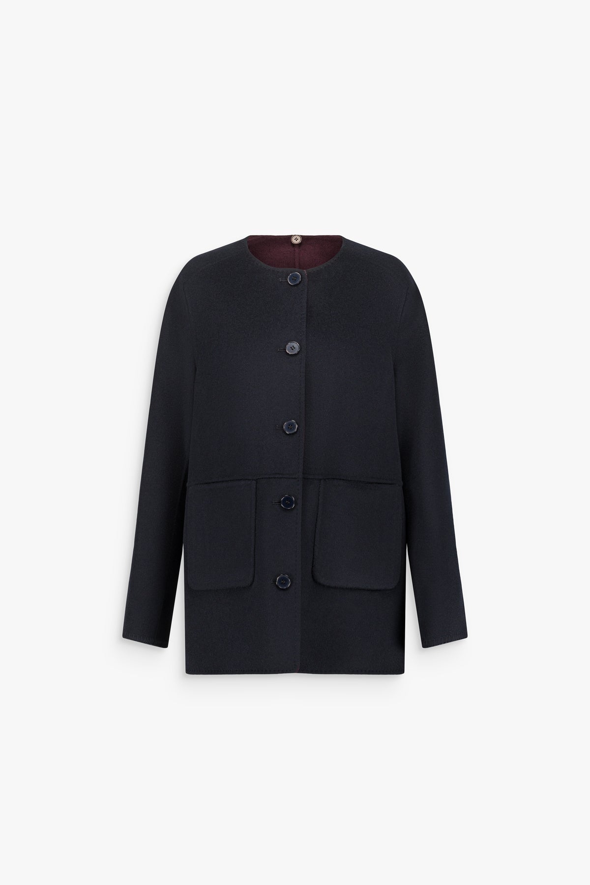 Manteau court à écharpe en laine et cachemire marine