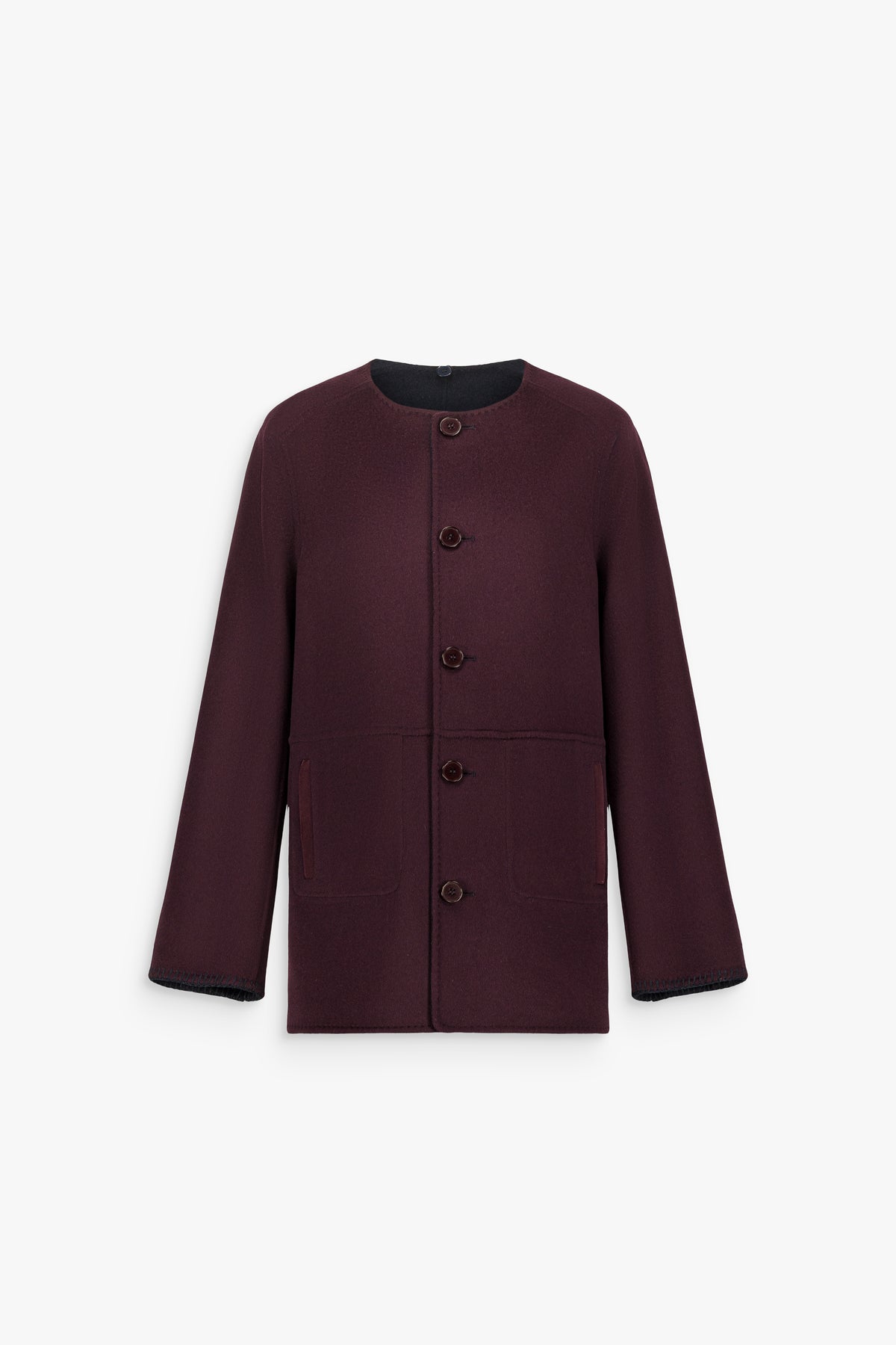 Manteau court à écharpe en laine et cachemire marine