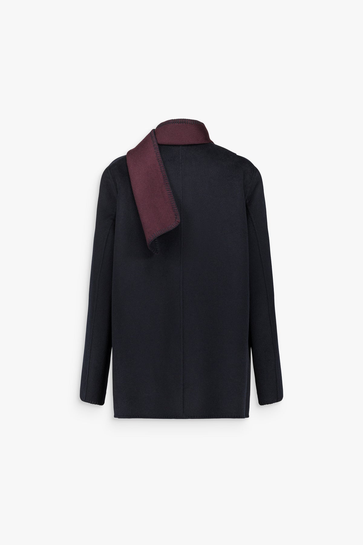 Manteau court à écharpe en laine et cachemire marine