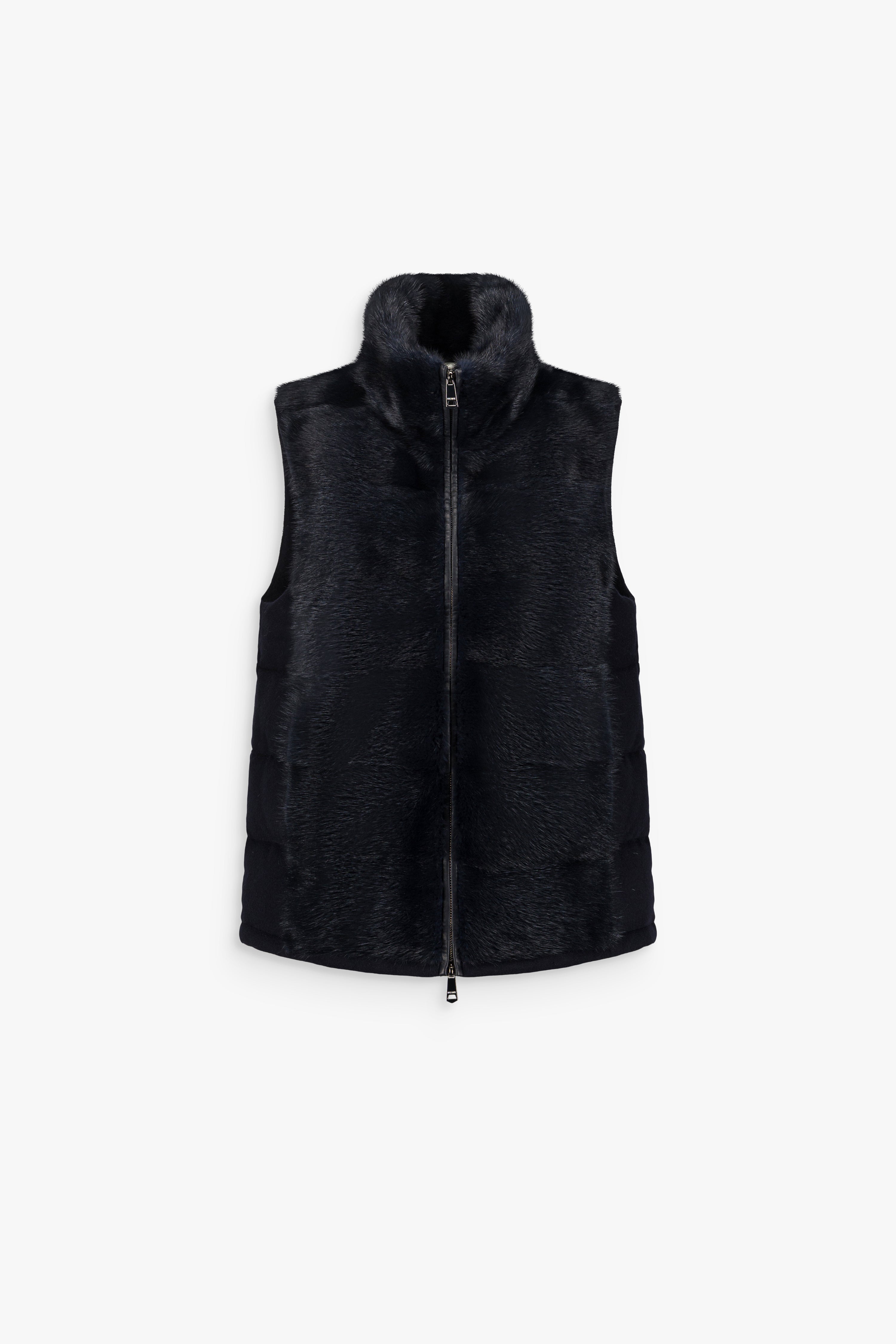 Manteau sans manches à col montant en vison marine