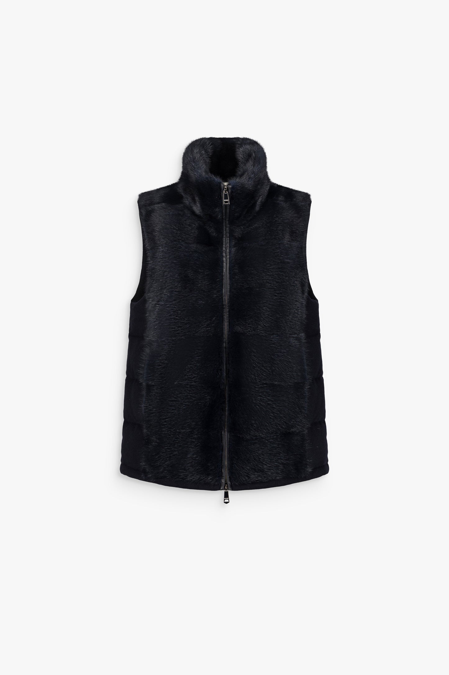 Manteau sans manches à col montant en vison marine