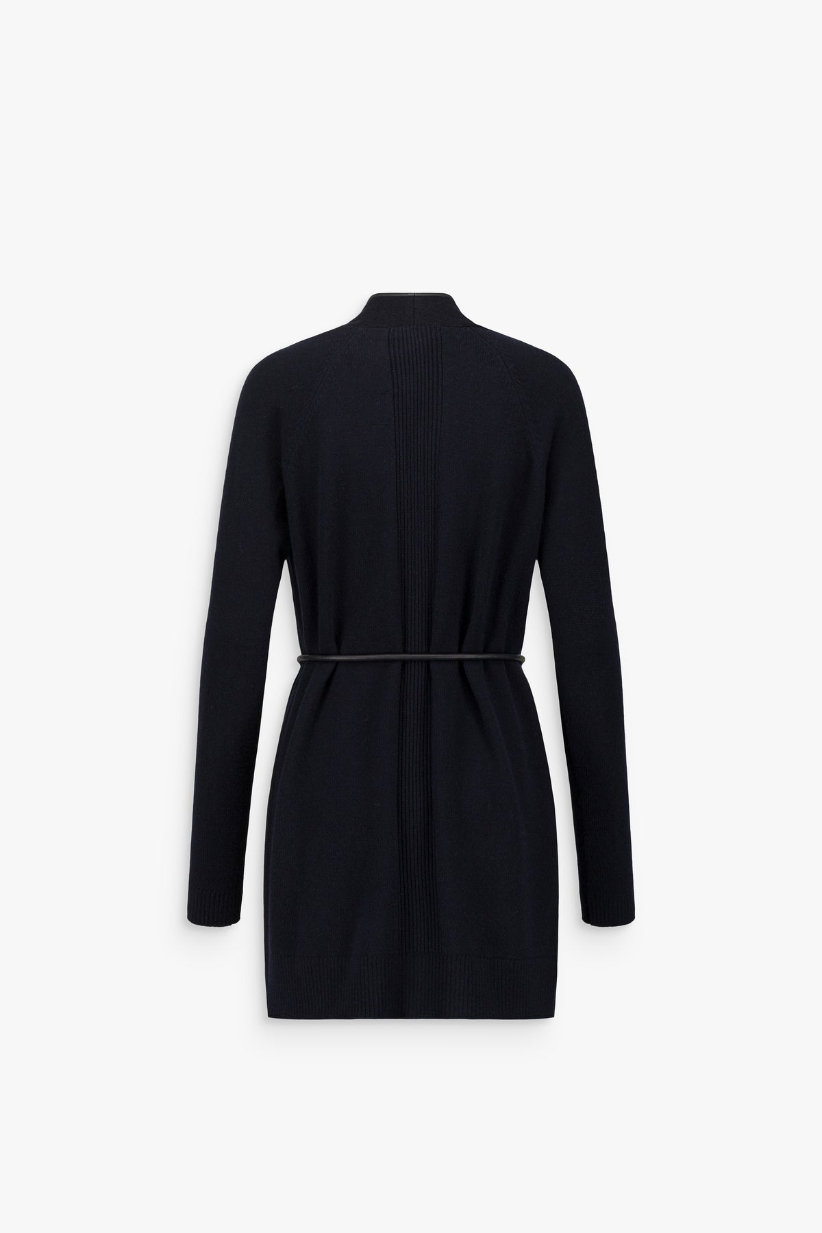 Manteau long droit à col mao en laine marine
