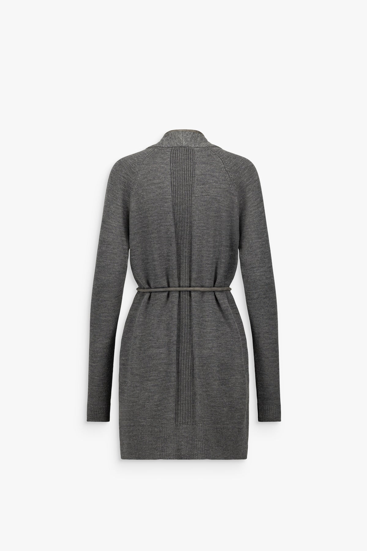Manteau long droit à col mao en laine gris moyen
