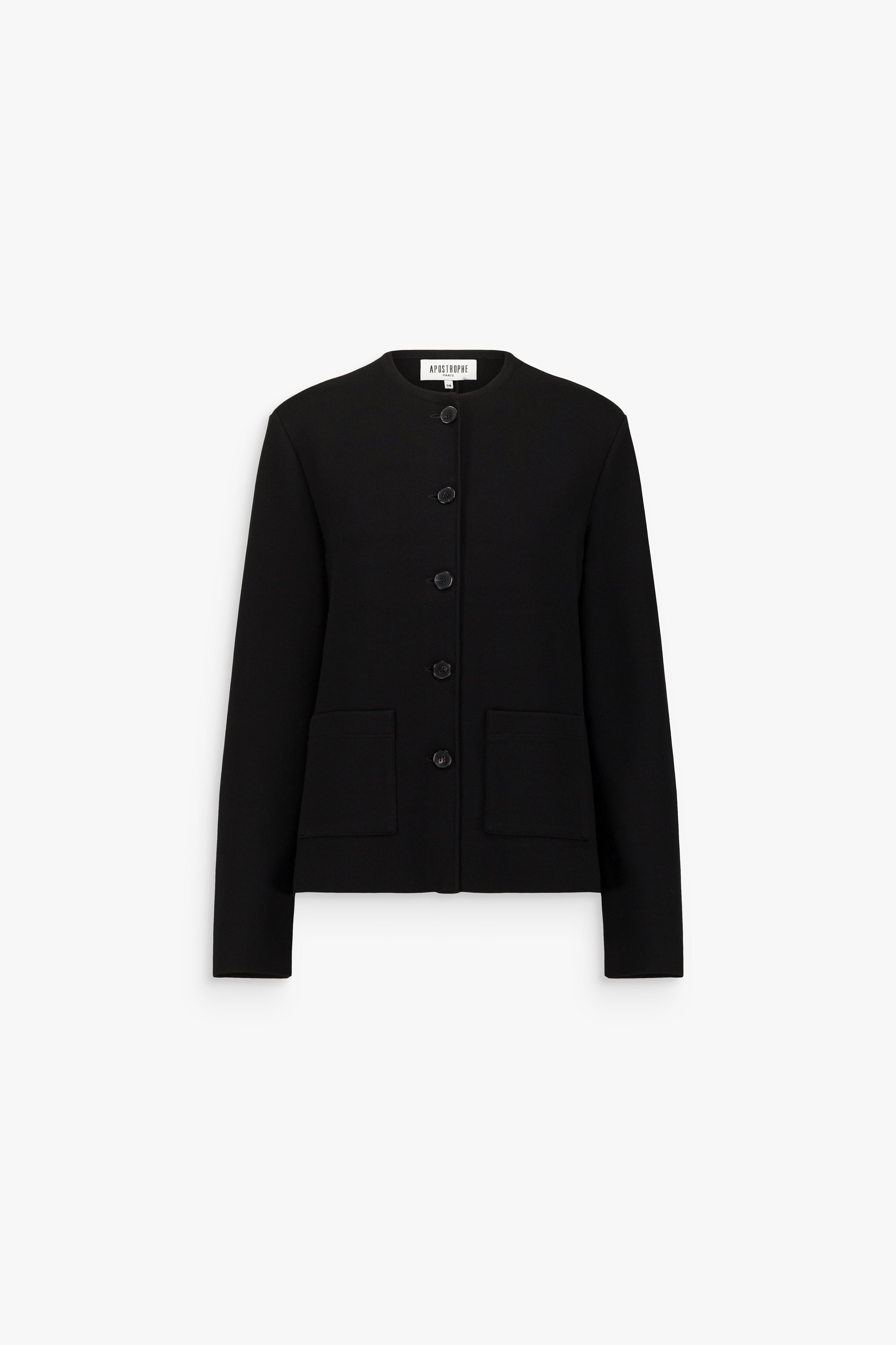 Veste droite à encolure ronde et poches noire