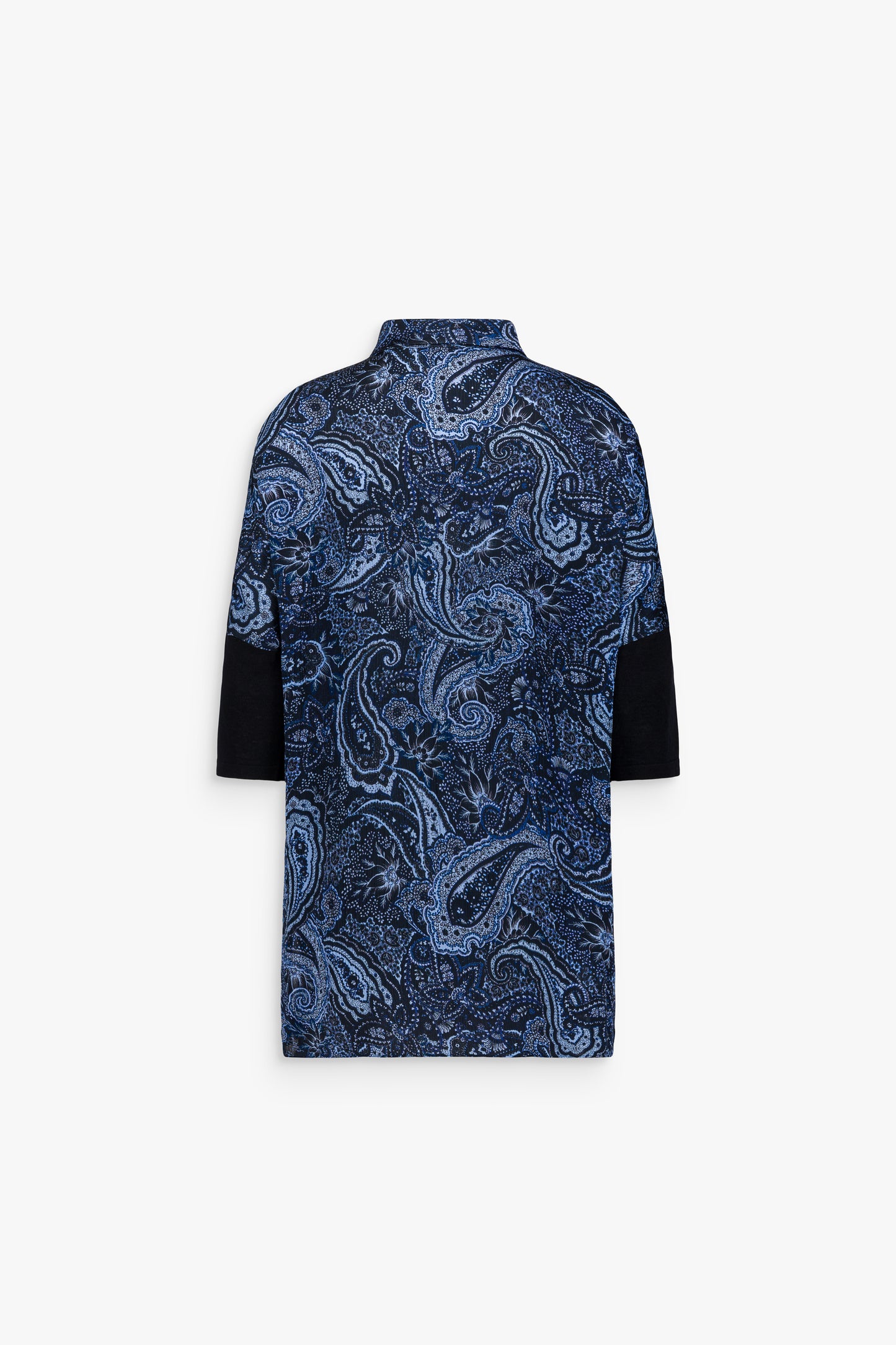 Chemise tunique oversize marine imprimée, avec poches plaquées sur le devant et manches en maille.