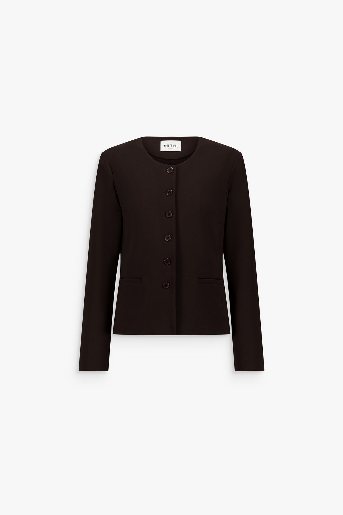 Veste courte col rond marron foncé