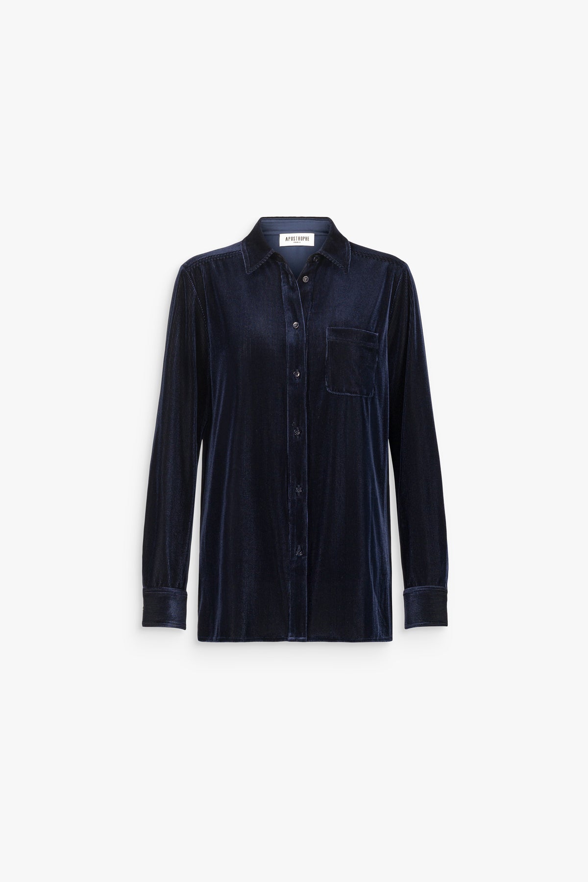 Chemise droite boutonnée à col classique et poches plaquées marine