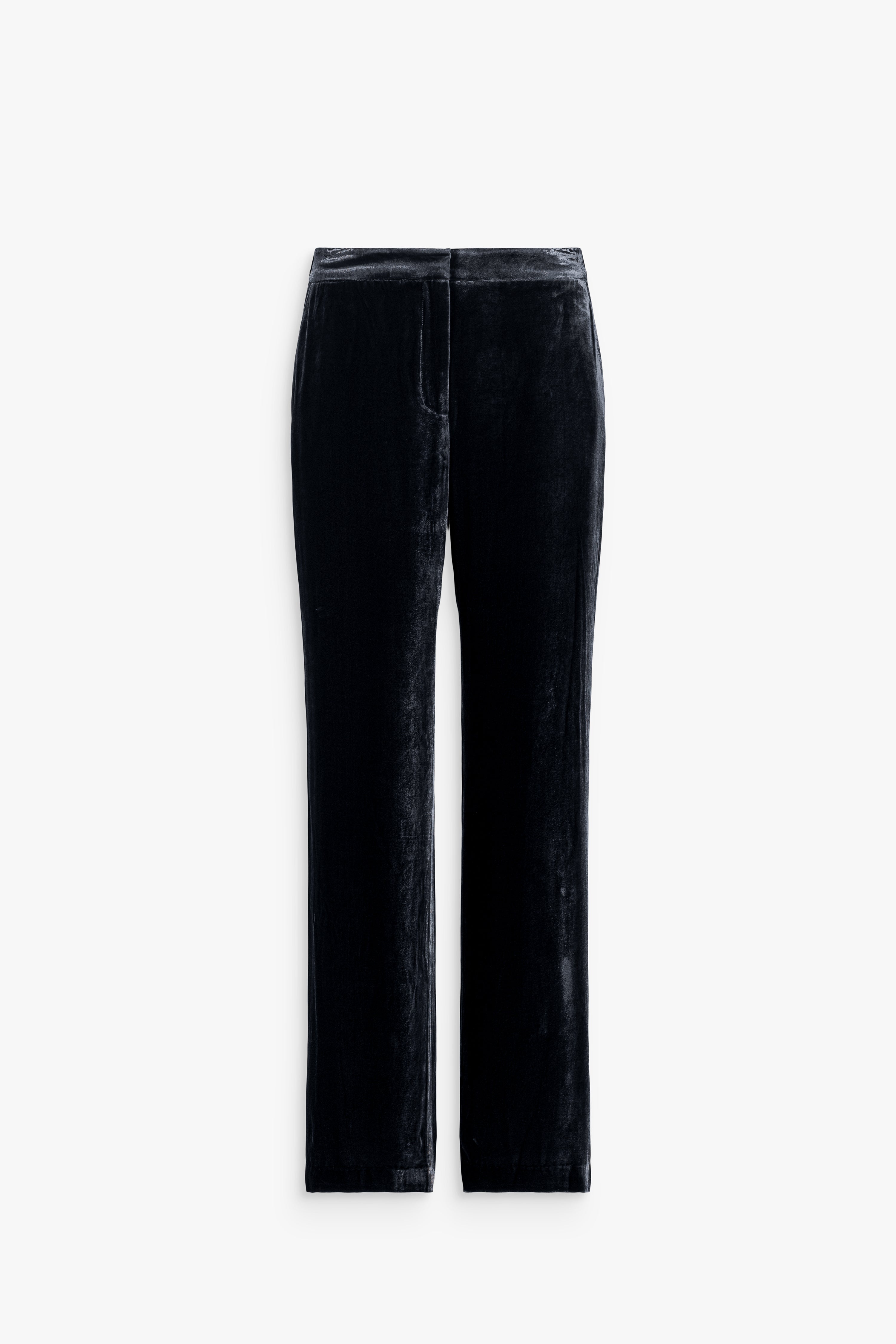 Pantalon évasé en velours de soie marine