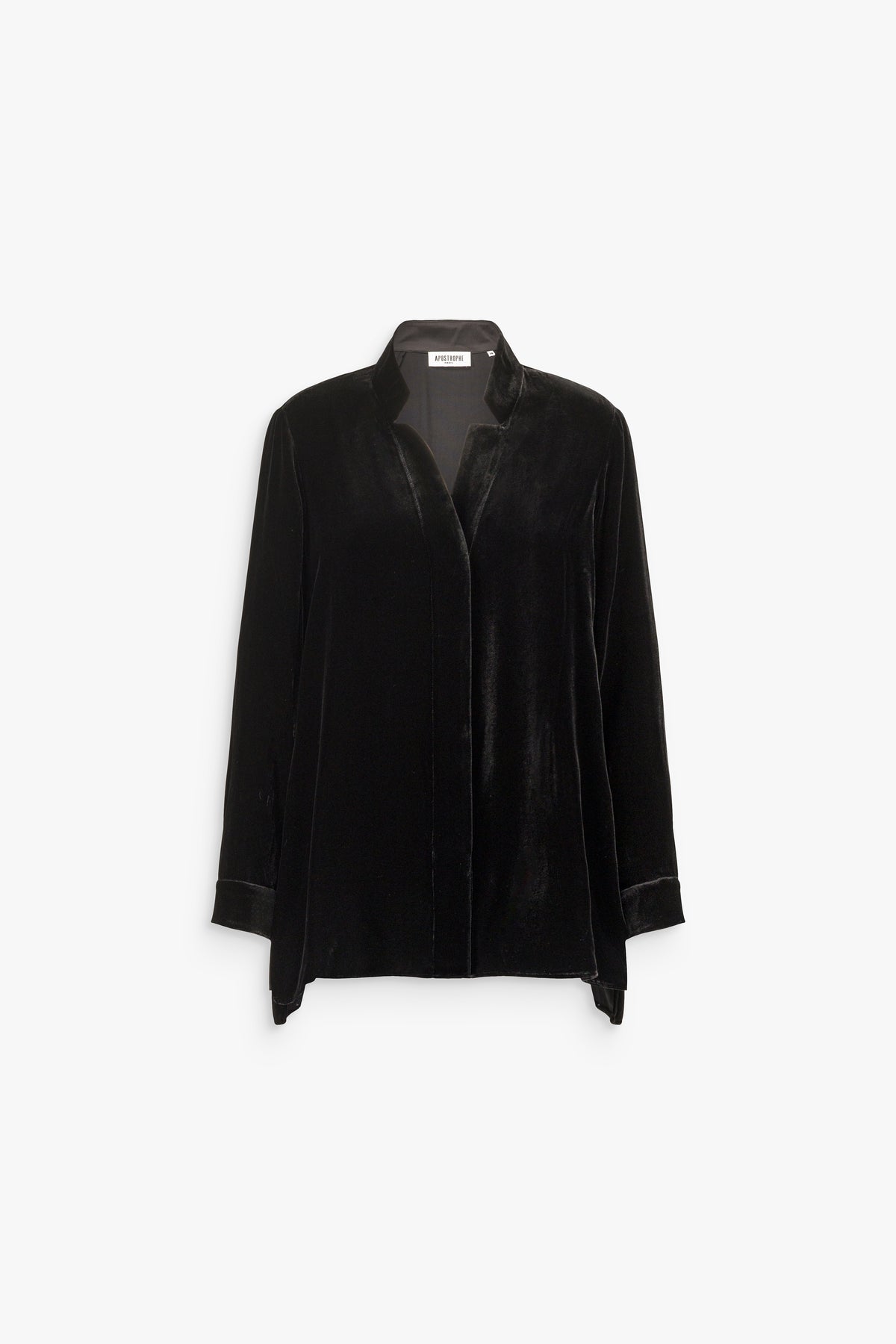 Blouse en velours de soie col plat noire