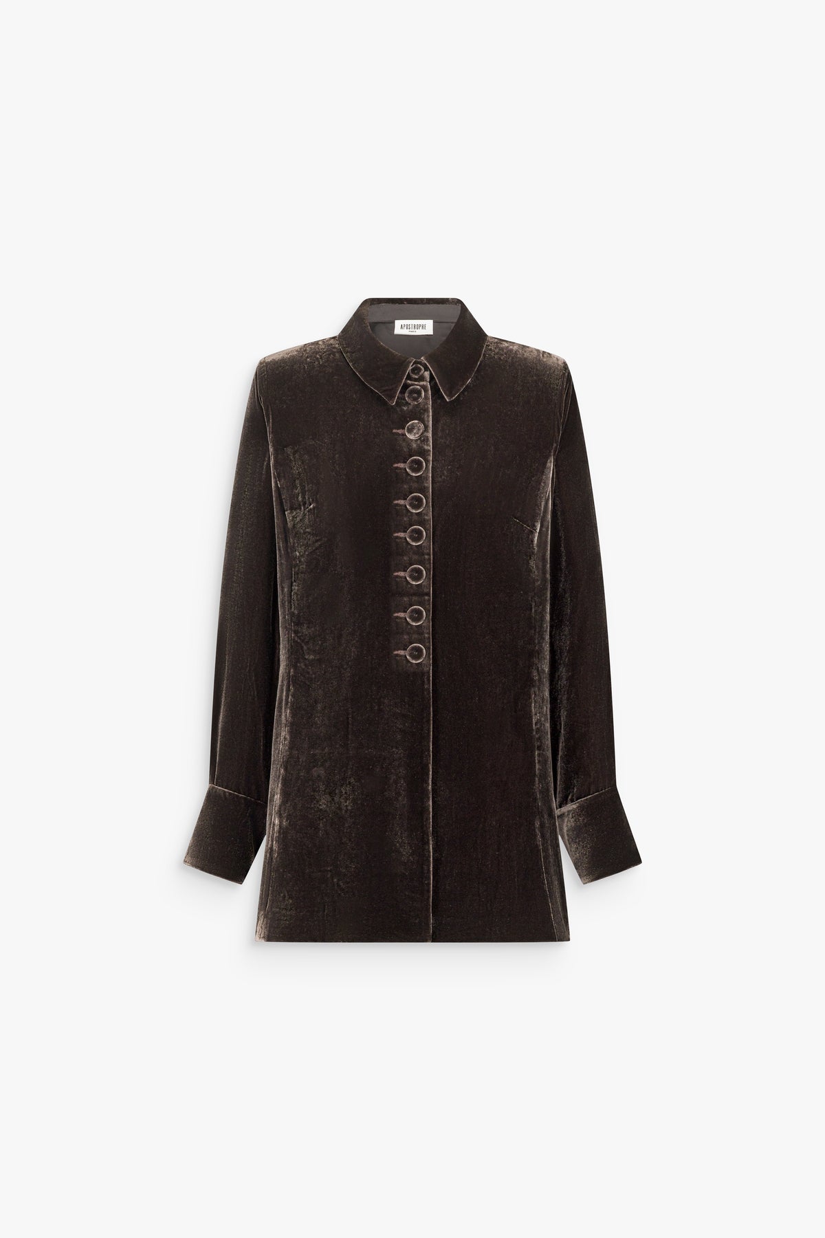 Tunique boutonnée en velours de soie marron foncé